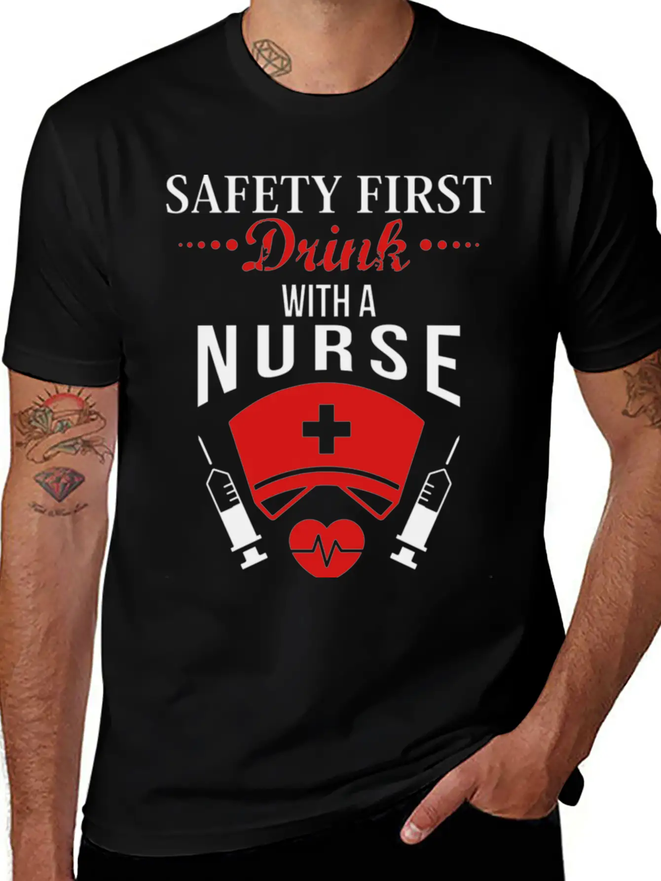 Safety First Drink With Nurse JOb Timeless Short Sleeve Tee – Comfy And Minimalist Design