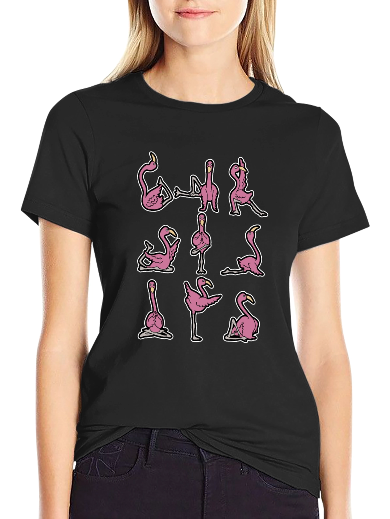 Yoga Flamingo Black Graphic Tee