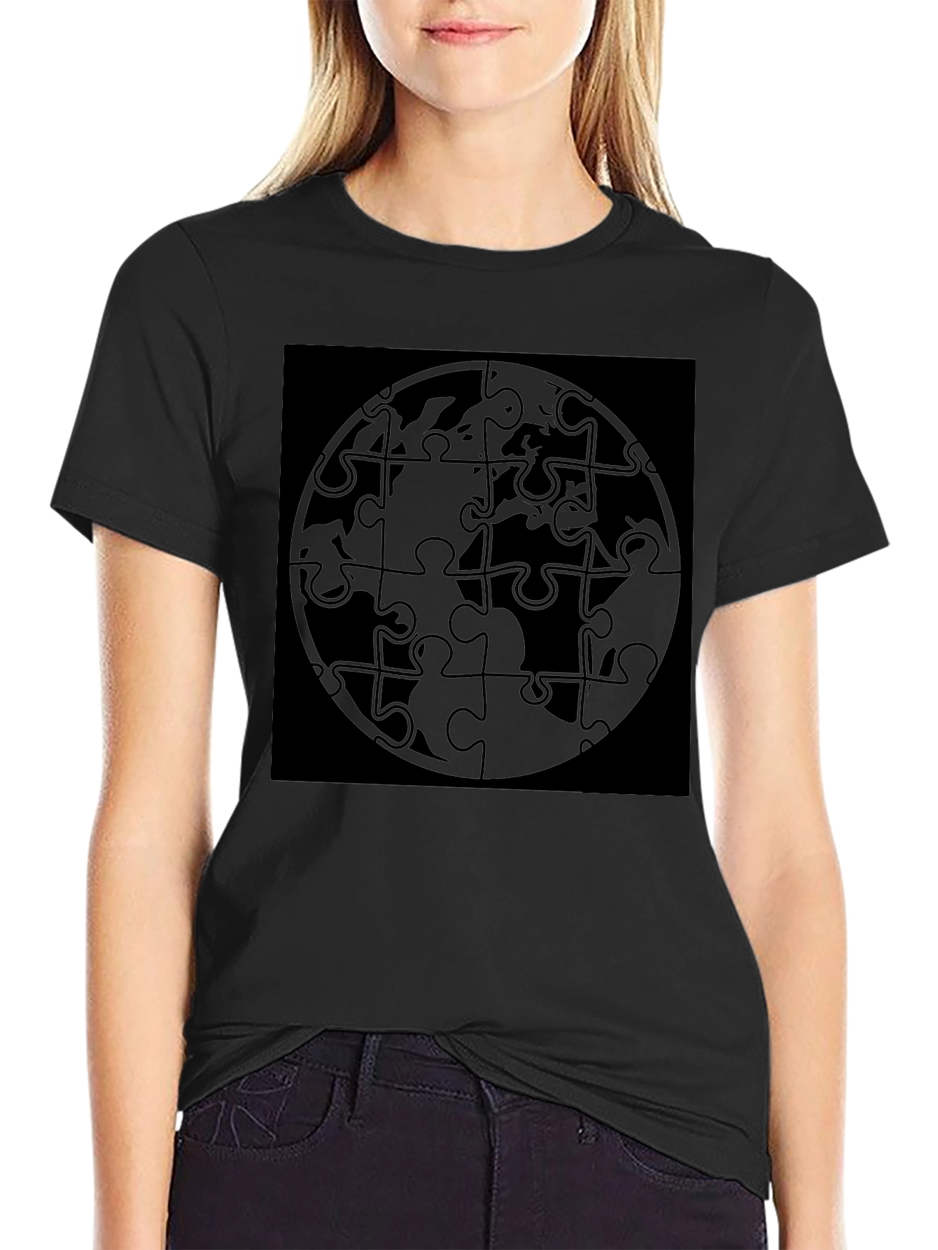 Puzzle Globe Black T-Shirt