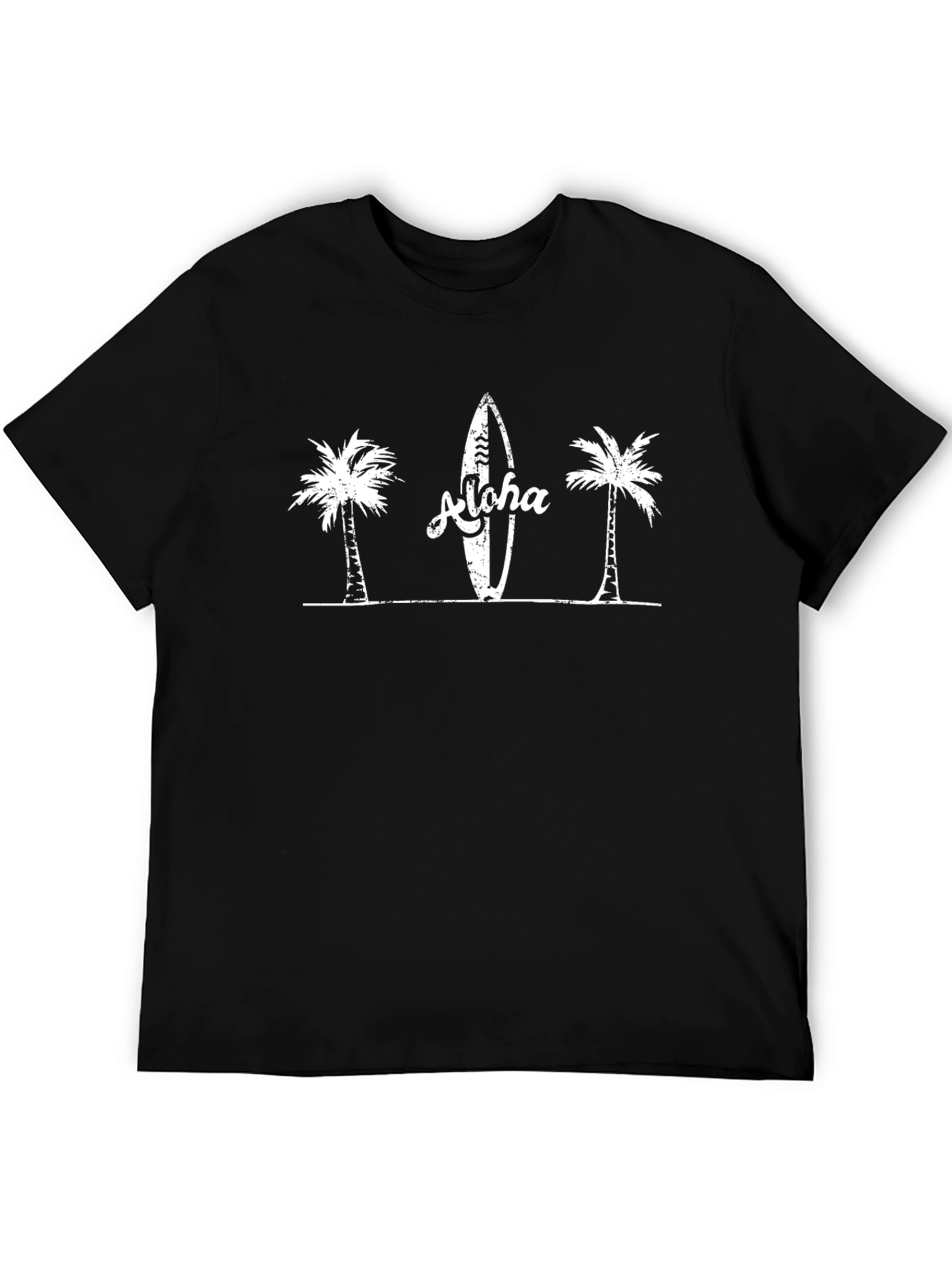 Aloha Palm Tree Surfboard Graphic Tee - Black