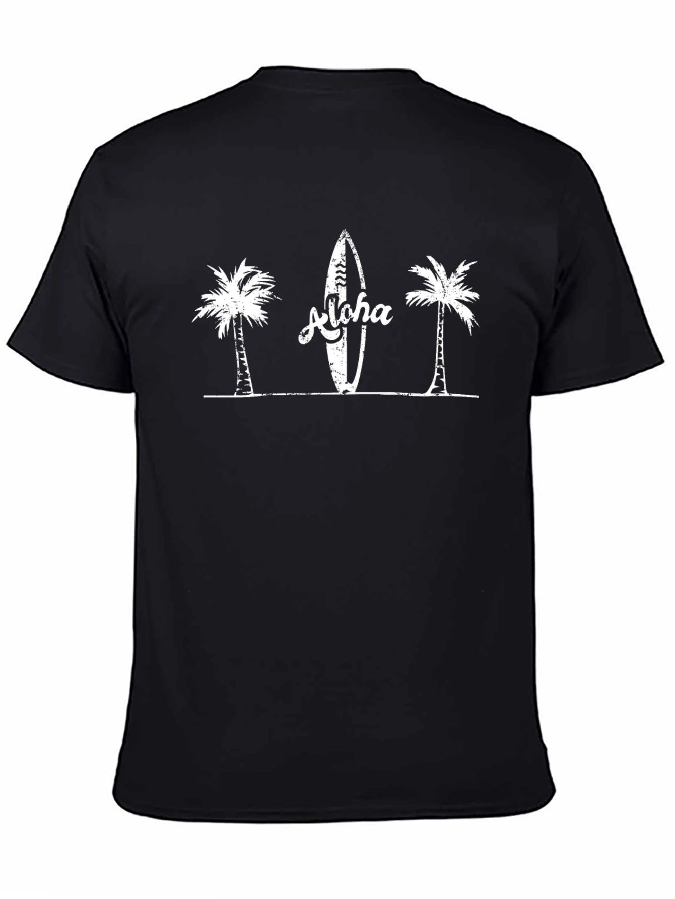 Aloha Palm Tree Surfboard Graphic Tee - Black