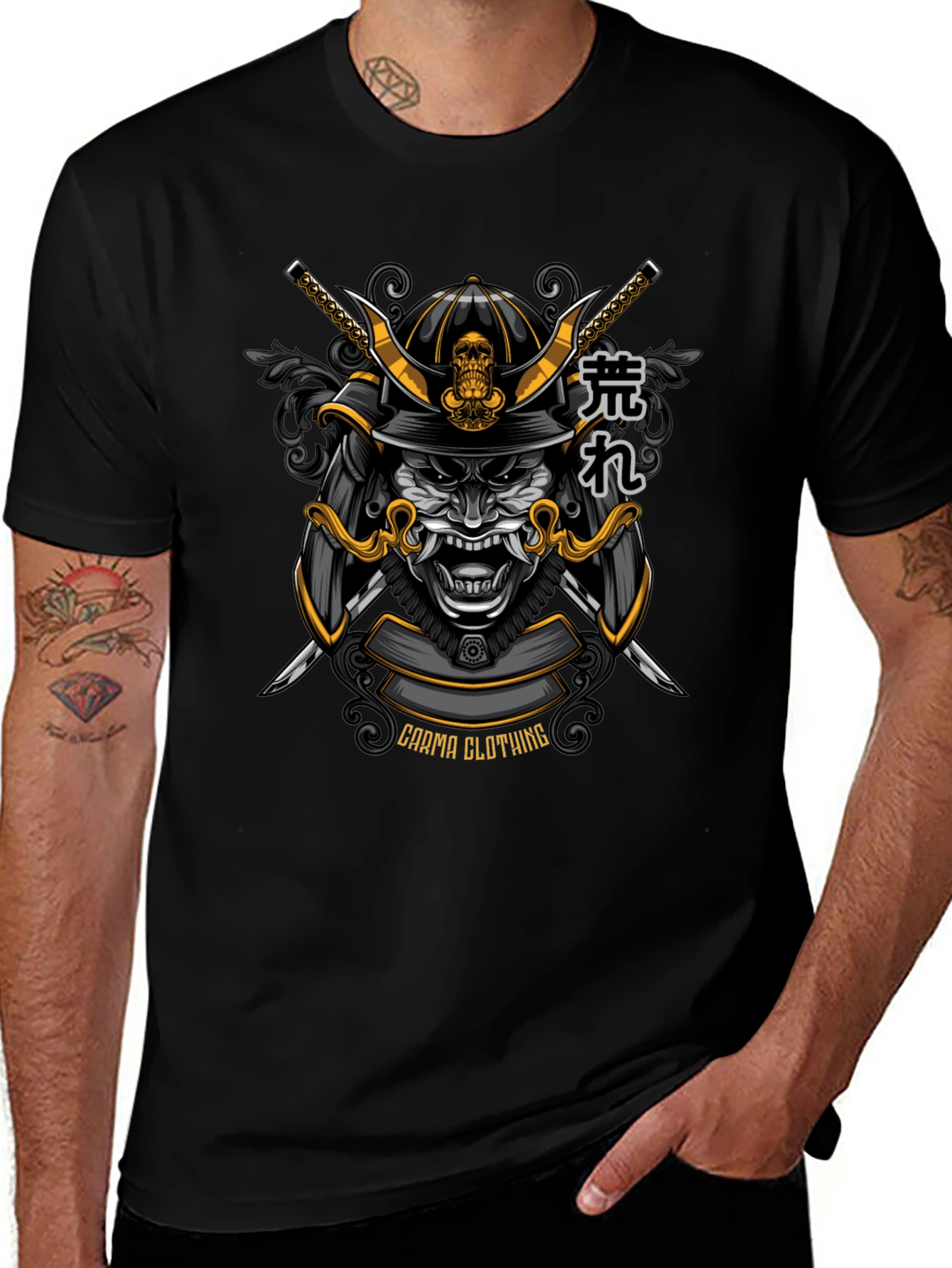 Samurai Warrior Graphic Tee - Black Cotton T-Shirt