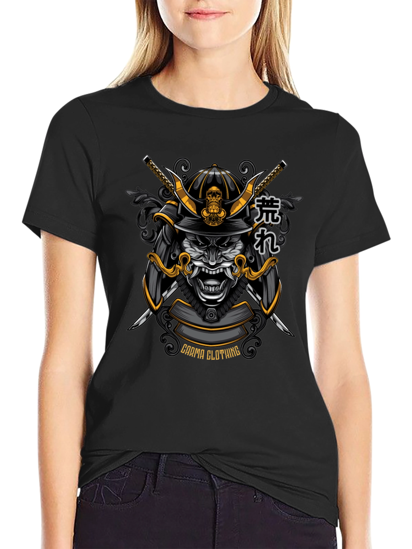 Samurai Warrior Graphic Tee - Black Cotton T-Shirt