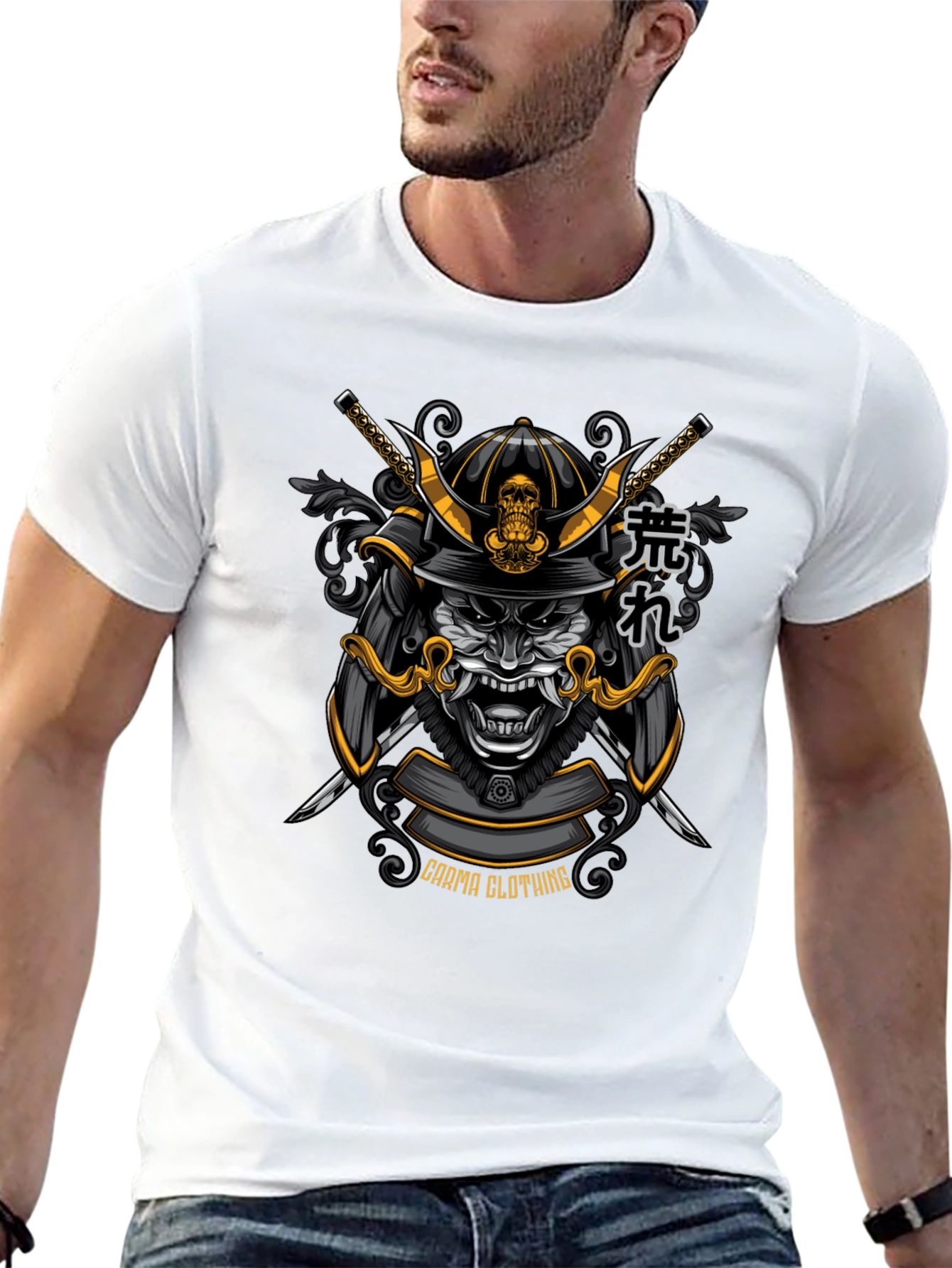 Samurai Warrior Graphic Tee - Black Cotton T-Shirt