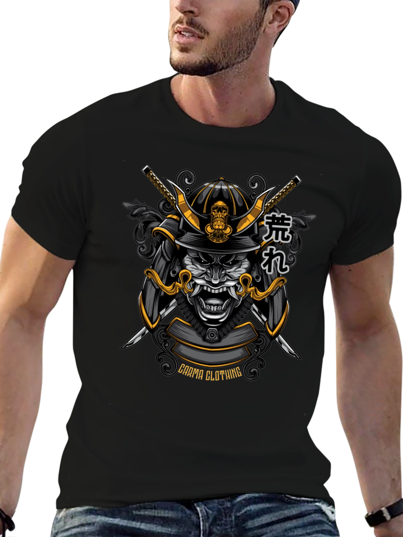 Samurai Warrior Graphic Tee - Black Cotton T-Shirt