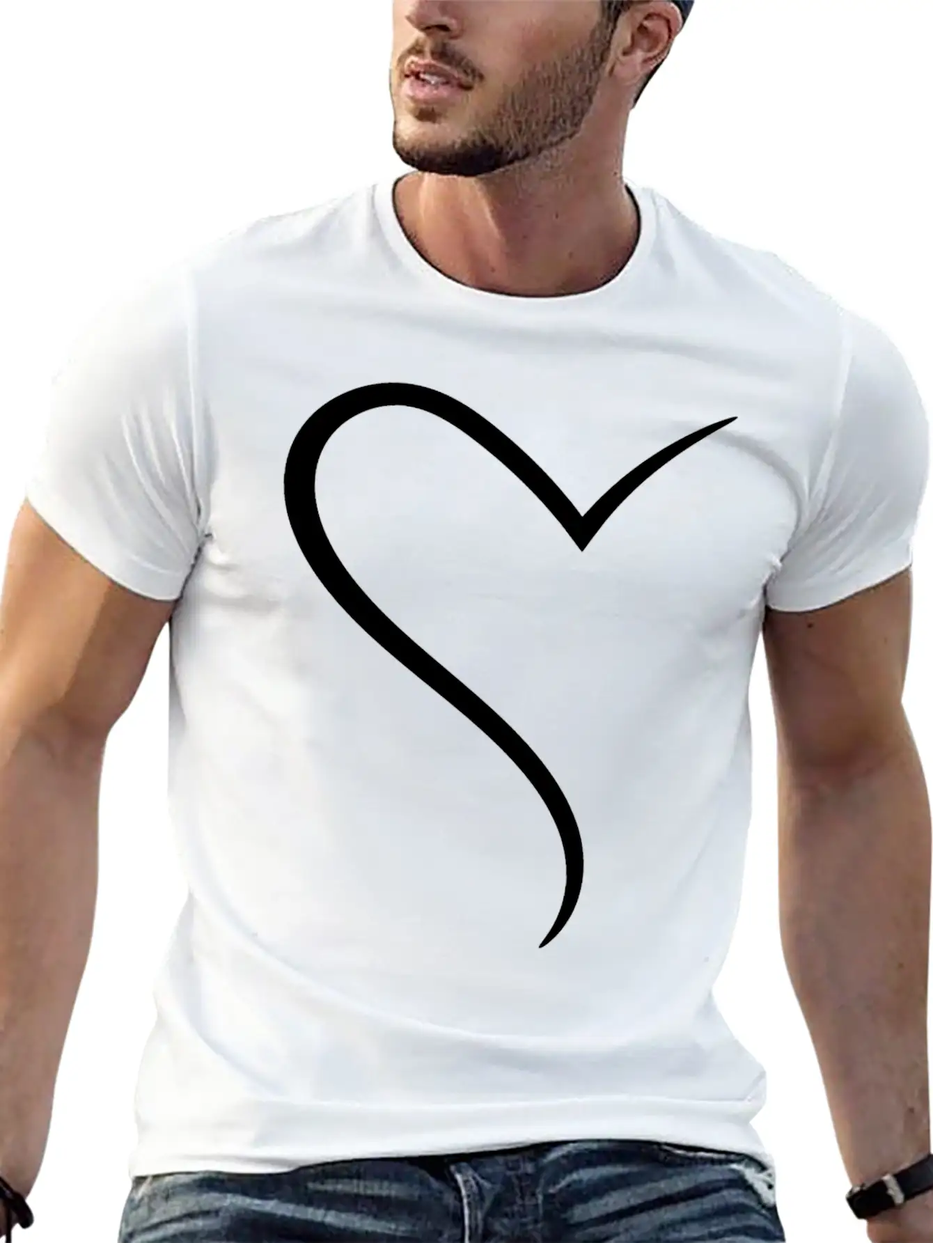 White Half Heart Casual Graphic T-Shirt – Simple And Comfortable Daily Wear
