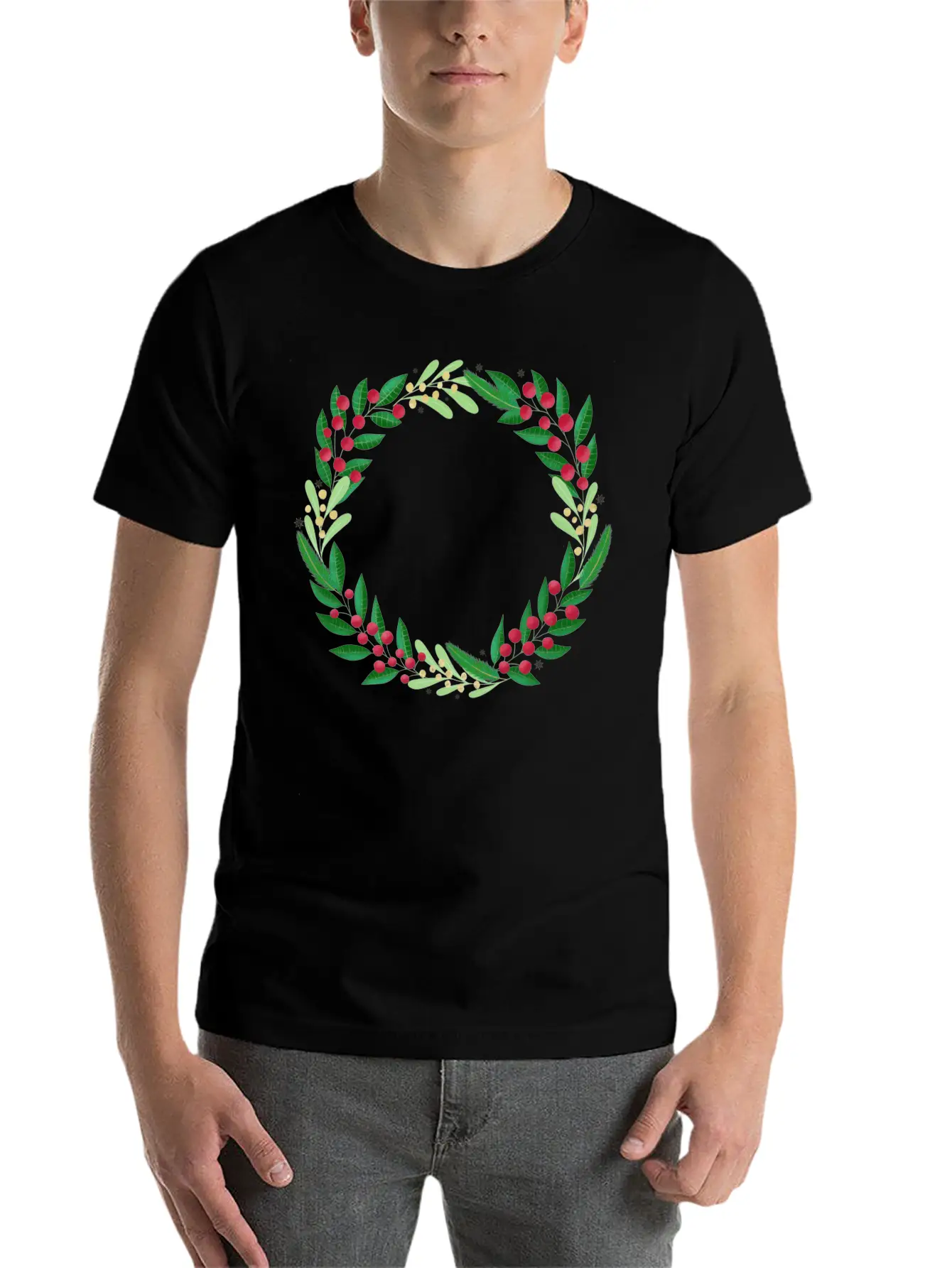 Winter Wreath Timeless Short Sleeve Tee – Comfy And Minimalist Design