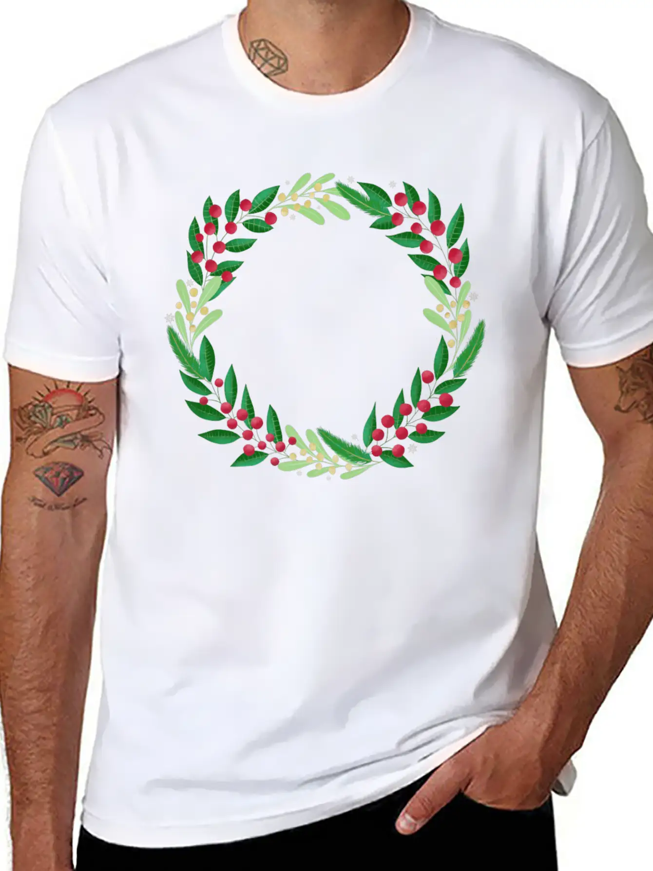 Winter Wreath Timeless Short Sleeve Tee – Comfy And Minimalist Design