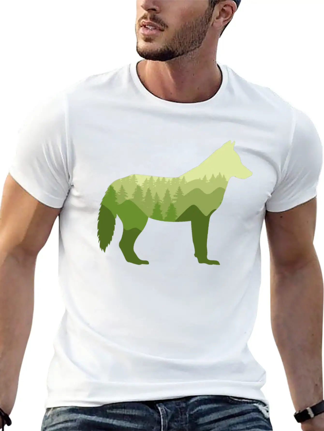 Wolf Dog Forest Nature Landscape Gift Casual Graphic T-Shirt – Simple And Comfortable Daily Wear