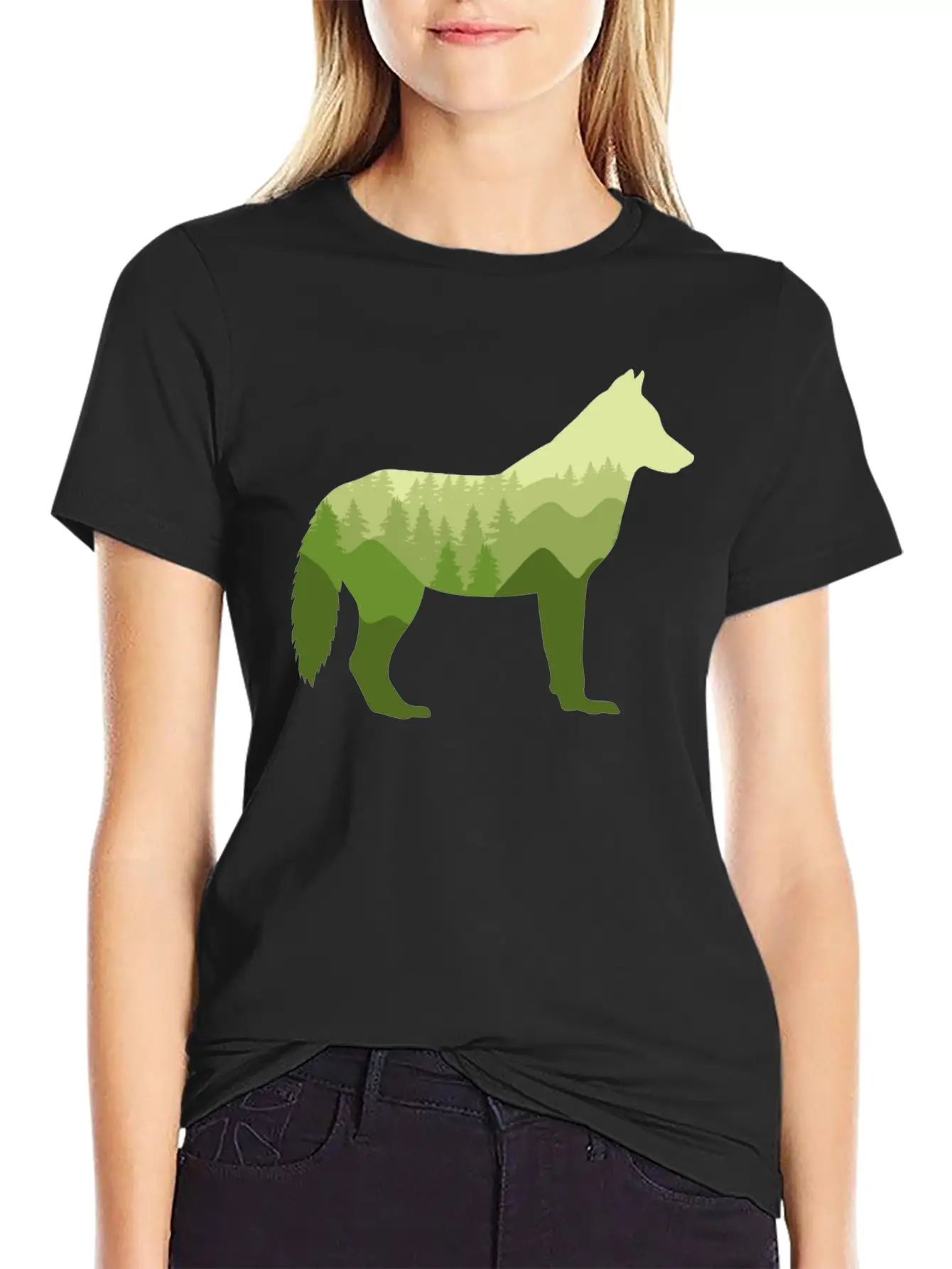 Wolf Dog Forest Nature Landscape Gift Casual Graphic T-Shirt – Simple And Comfortable Daily Wear