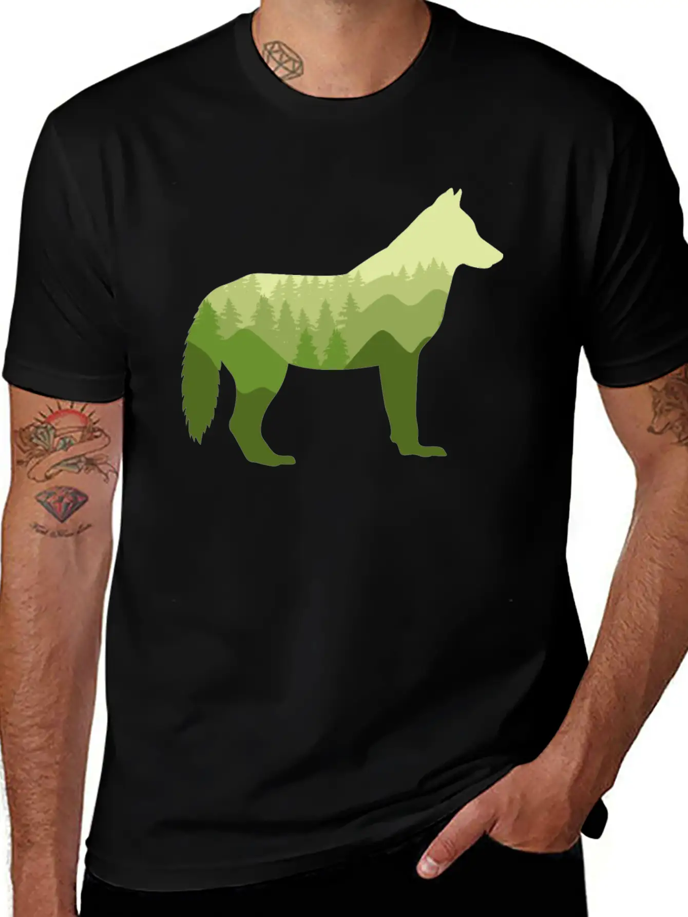 Wolf Dog Forest Nature Landscape Gift Casual Graphic T-Shirt – Simple And Comfortable Daily Wear