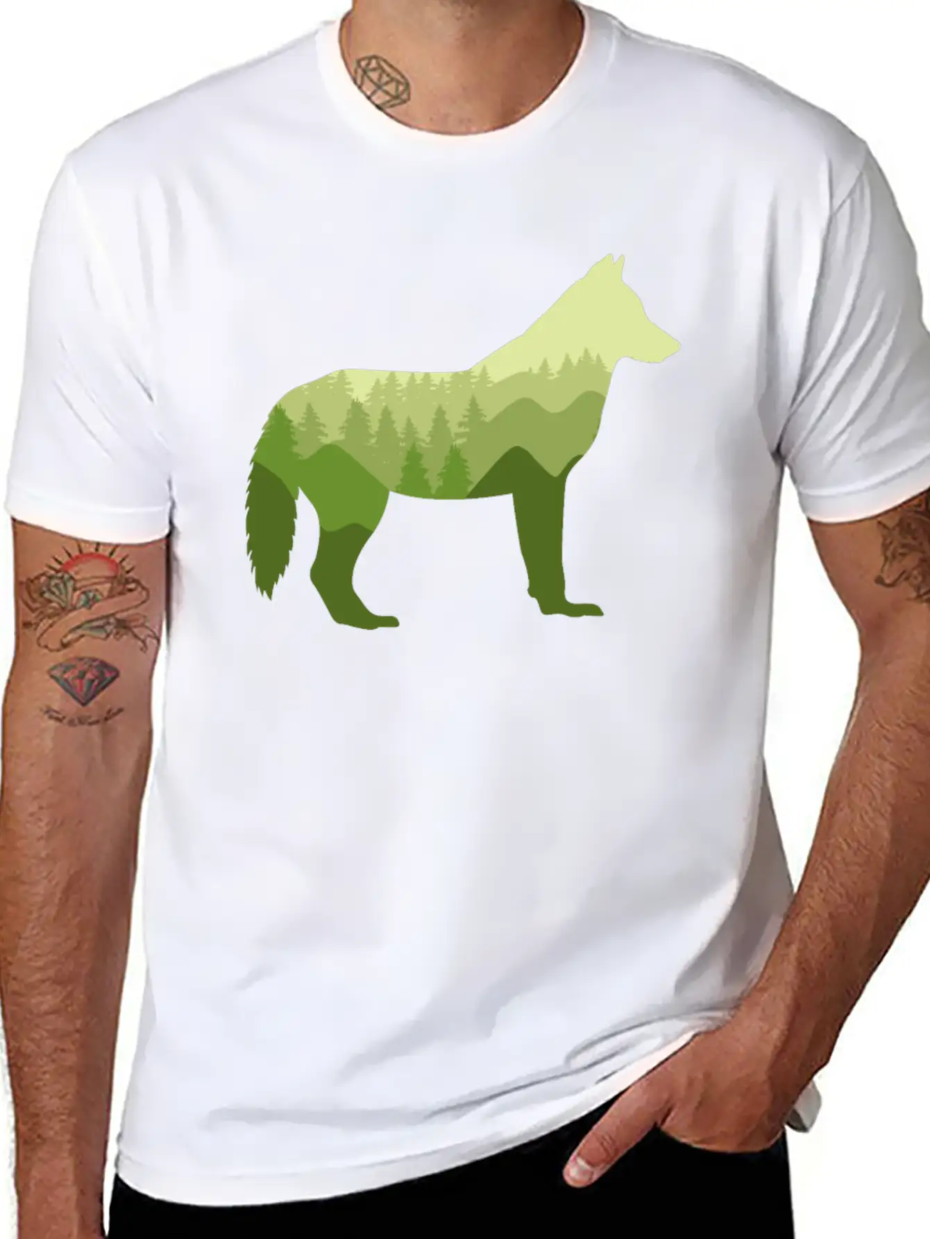 Wolf Dog Forest Nature Landscape Gift Casual Graphic T-Shirt – Simple And Comfortable Daily Wear