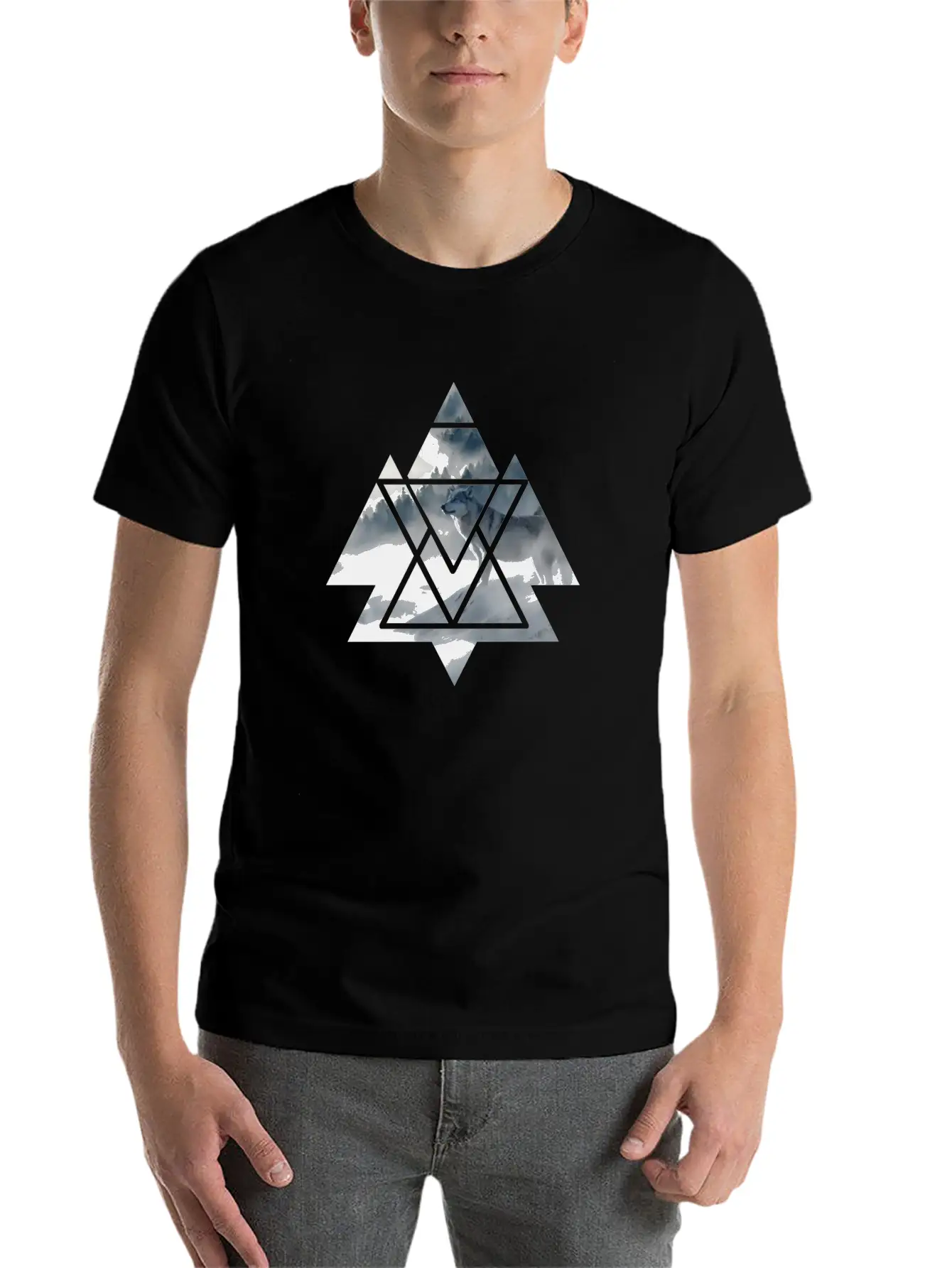 Wolf Geometry Triangle Ice World Winter Casual Graphic T-Shirt – Simple And Comfortable Daily Wear