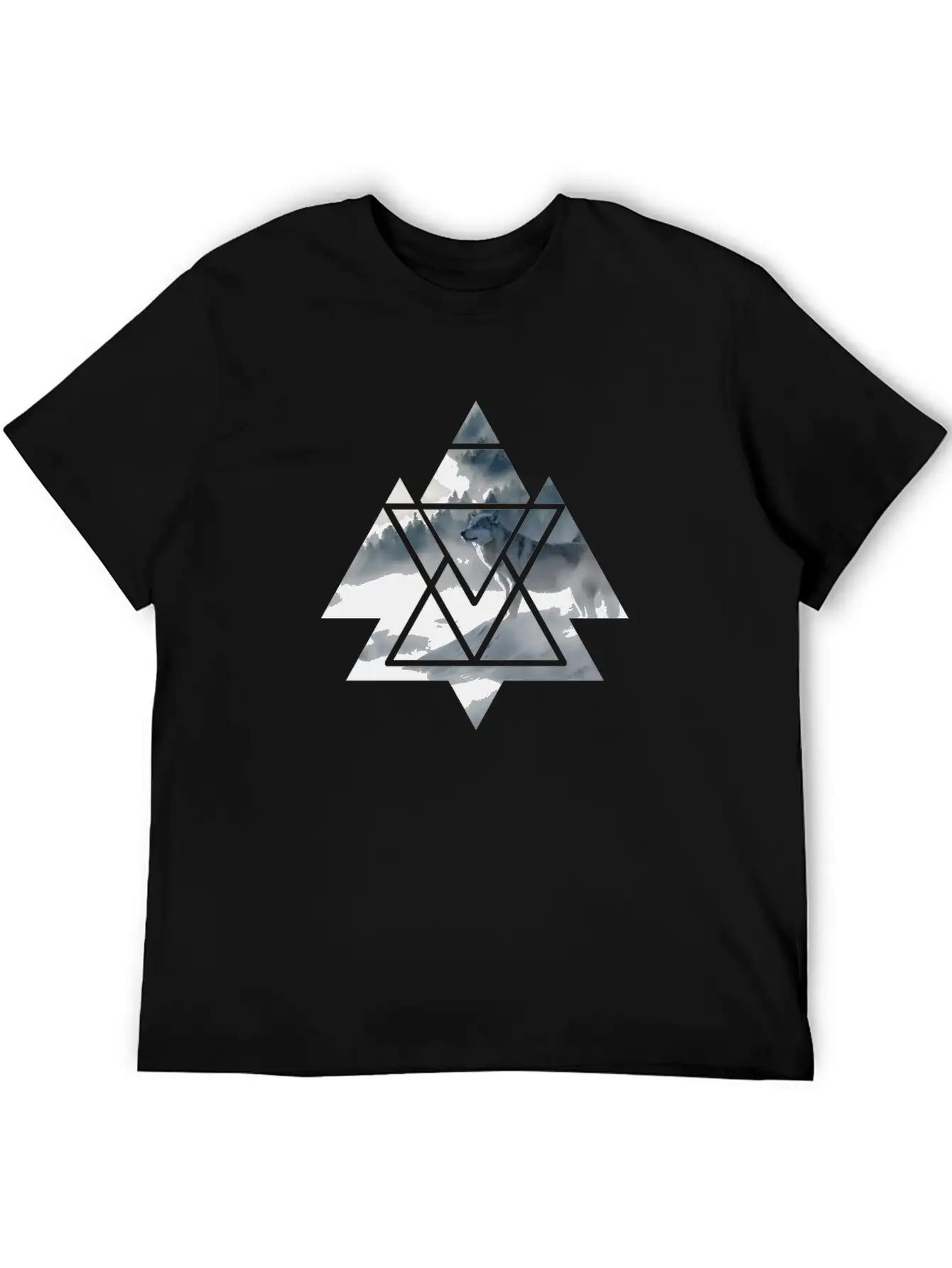Wolf Geometry Triangle Ice World Winter Casual Graphic T-Shirt – Simple And Comfortable Daily Wear