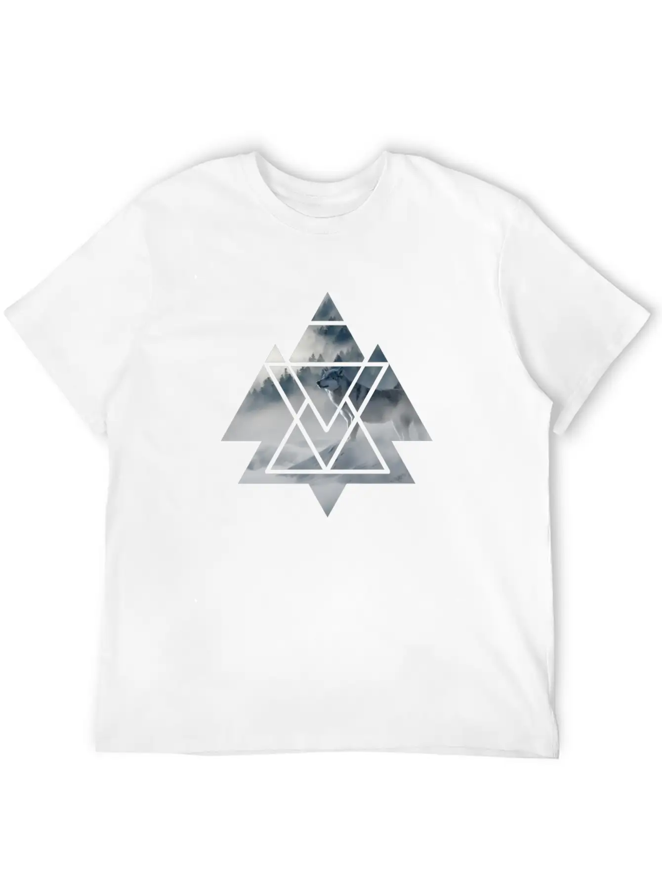 Wolf Geometry Triangle Ice World Winter Casual Graphic T-Shirt – Simple And Comfortable Daily Wear