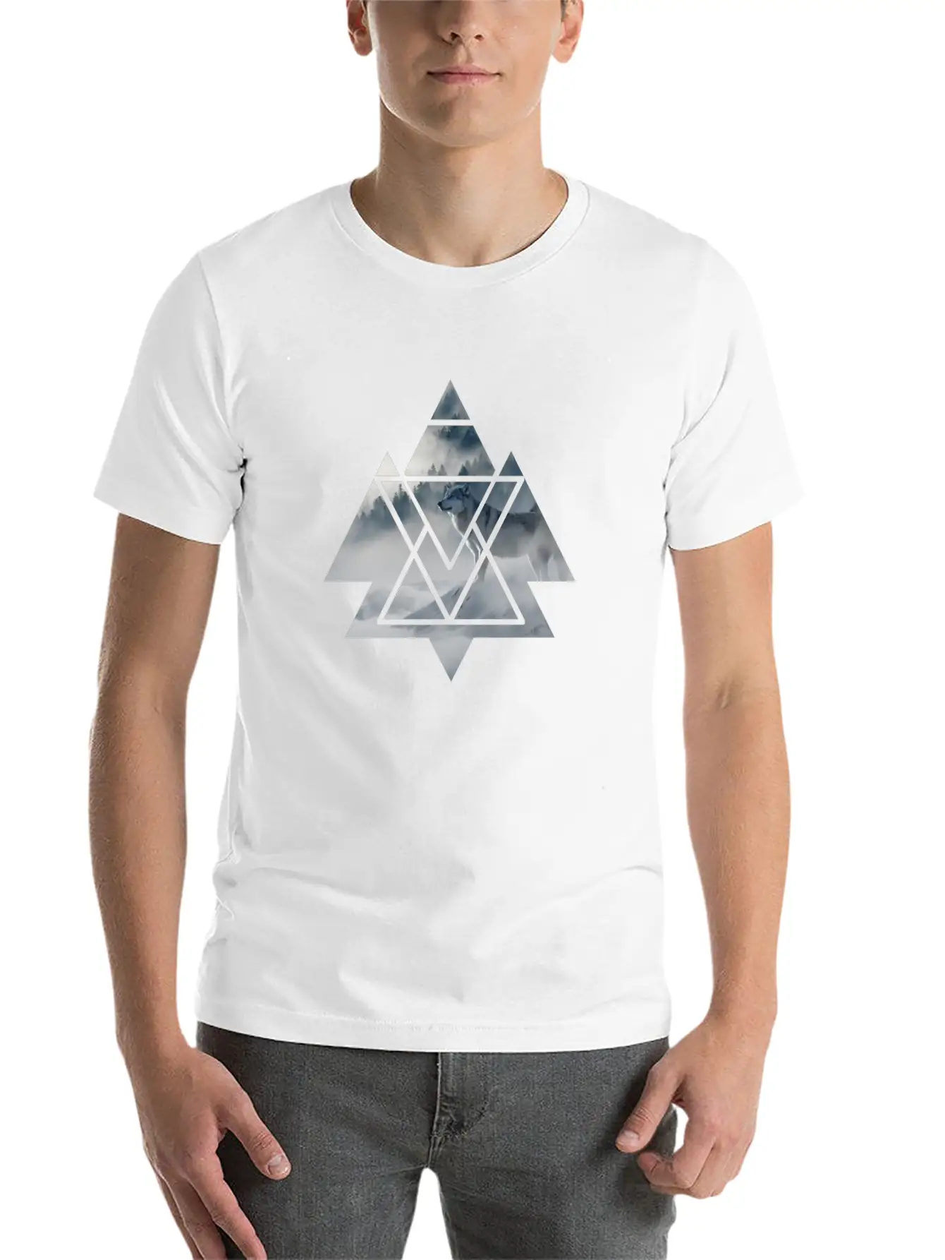 Wolf Geometry Triangle Ice World Winter Casual Graphic T-Shirt – Simple And Comfortable Daily Wear