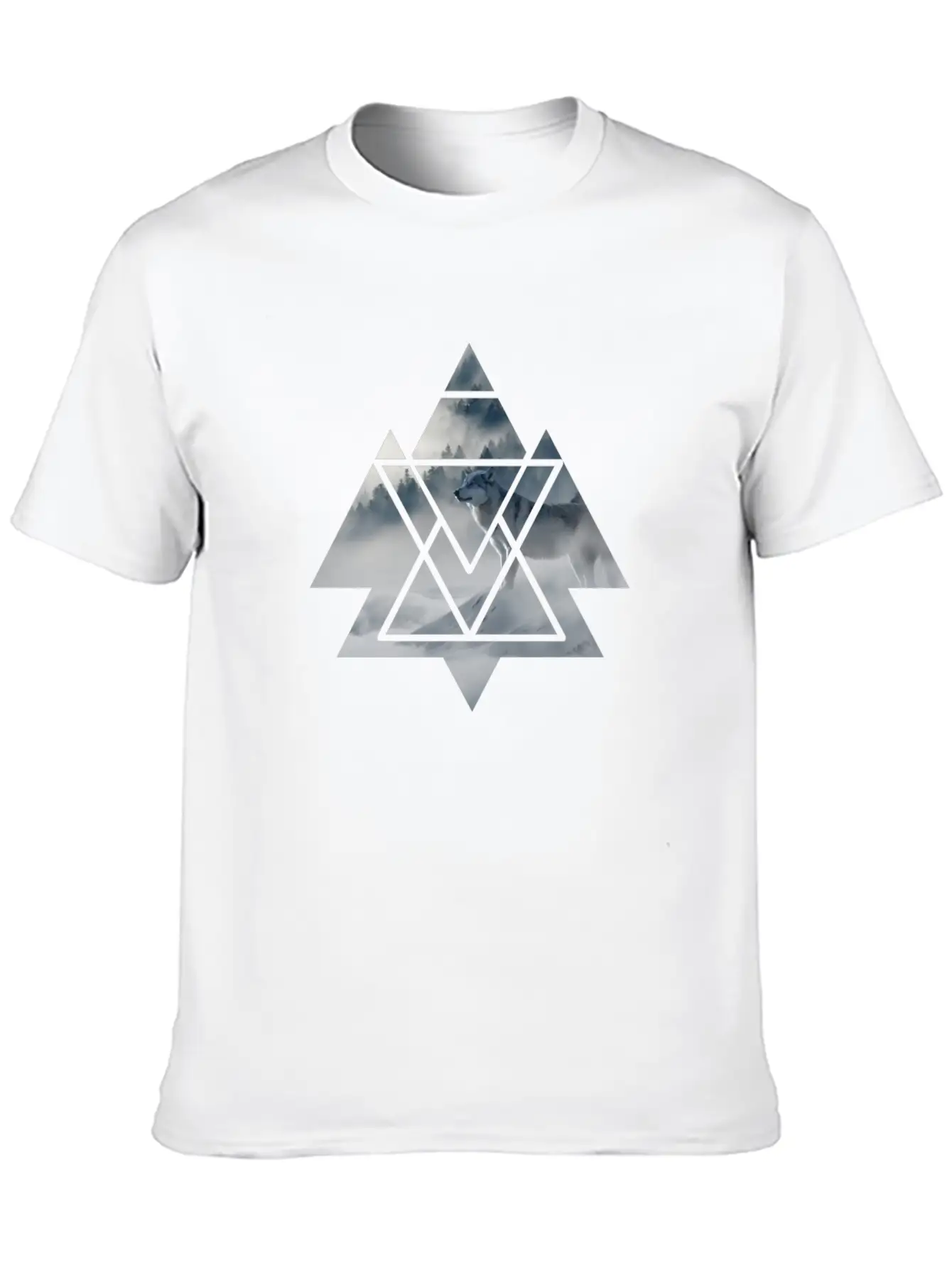 Wolf Geometry Triangle Ice World Winter Casual Graphic T-Shirt – Simple And Comfortable Daily Wear