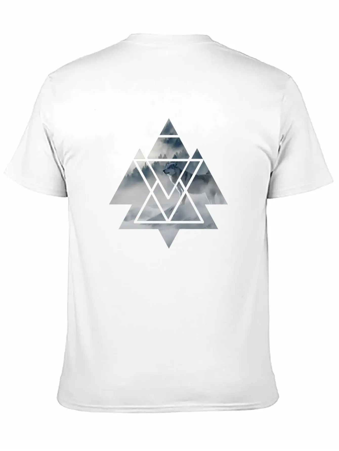 Wolf Geometry Triangle Ice World Winter Casual Graphic T-Shirt – Simple And Comfortable Daily Wear