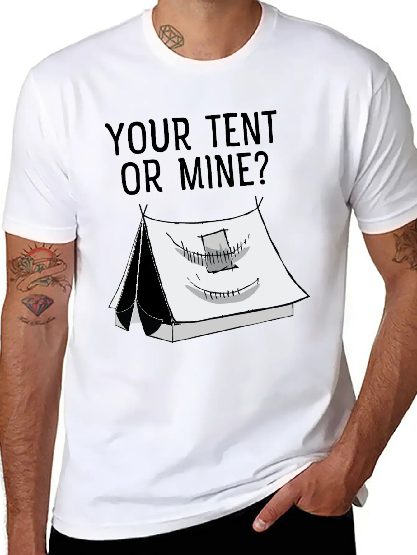Your Tent Or Mine? Cool Festival Design? Casual Graphic T-Shirt – Simple And Comfortable Daily Wear