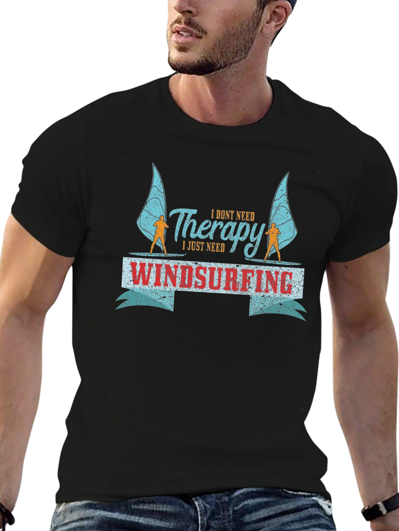Windsurfing Therapy Tee - Black Graphic T-Shirt