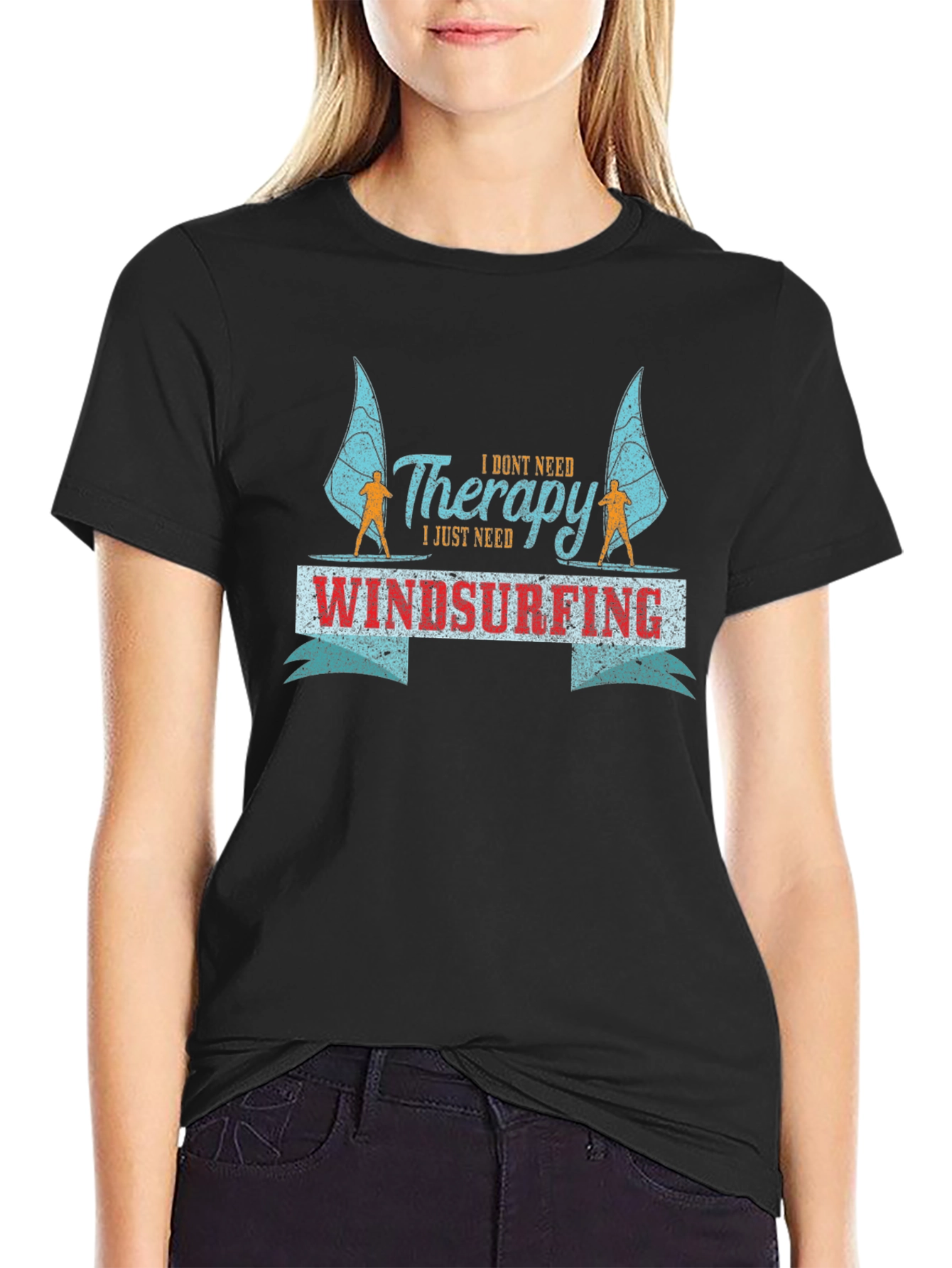 Windsurfing Therapy Tee - Black Graphic T-Shirt