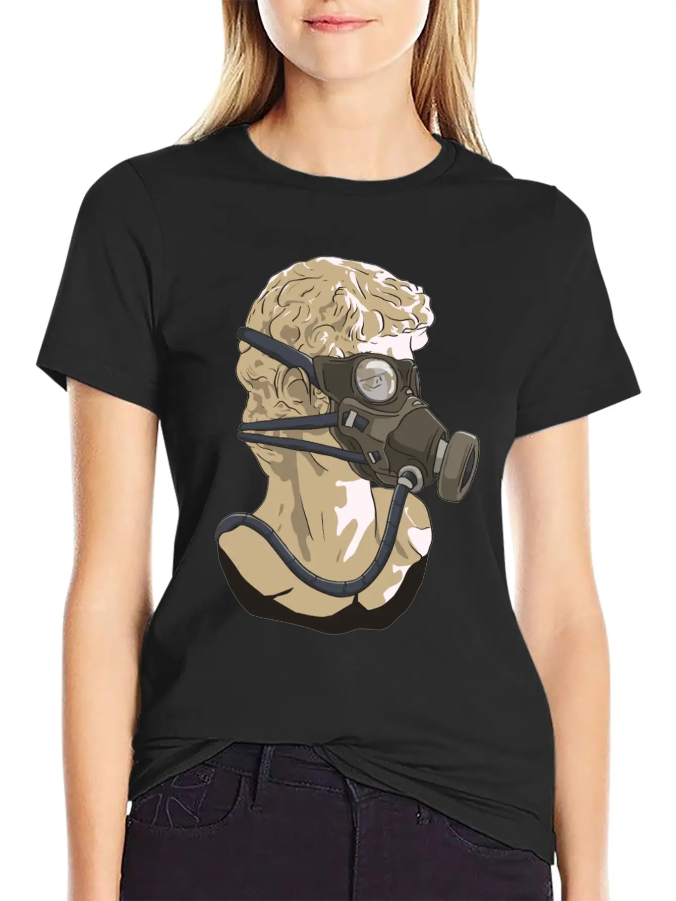 Zombiecore Aesthetic David Head Statue Mask Timeless Short Sleeve Tee – Comfy And Minimalist Design
