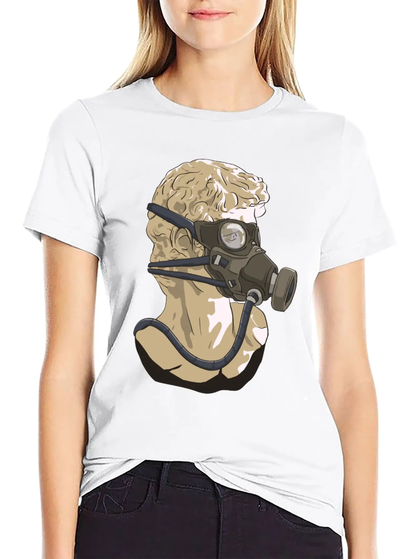 Zombiecore Aesthetic David Head Statue Mask Timeless Short Sleeve Tee – Comfy And Minimalist Design