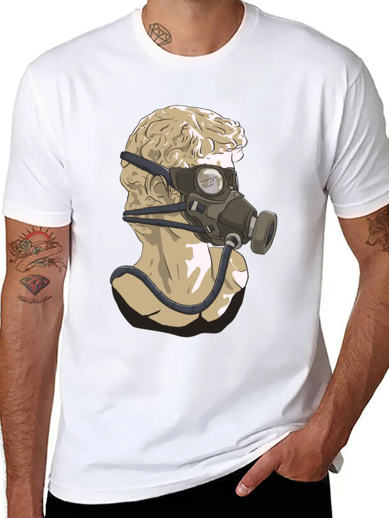Zombiecore Aesthetic David Head Statue Mask Timeless Short Sleeve Tee – Comfy And Minimalist Design