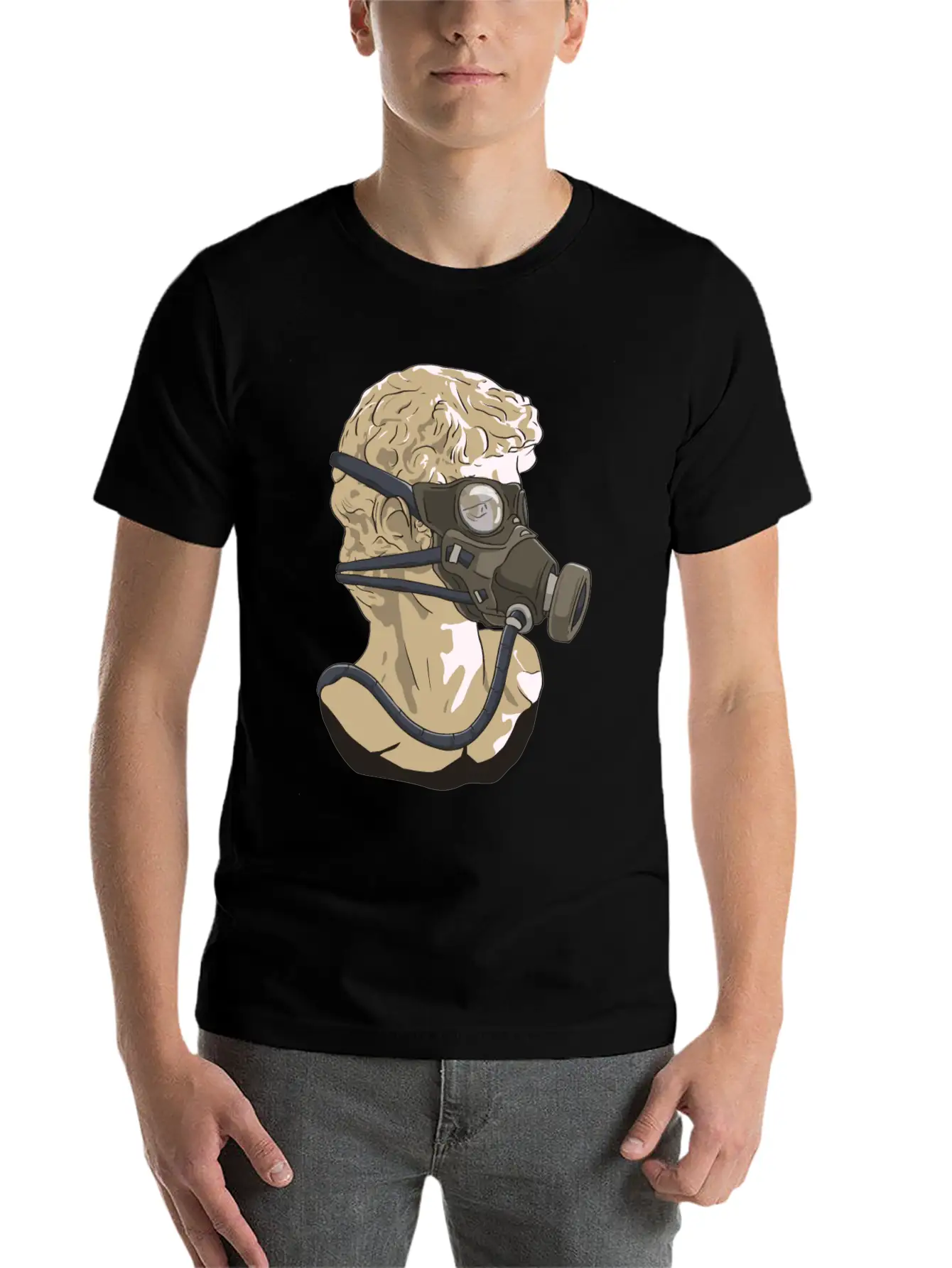 Zombiecore Aesthetic David Head Statue Mask Timeless Short Sleeve Tee – Comfy And Minimalist Design