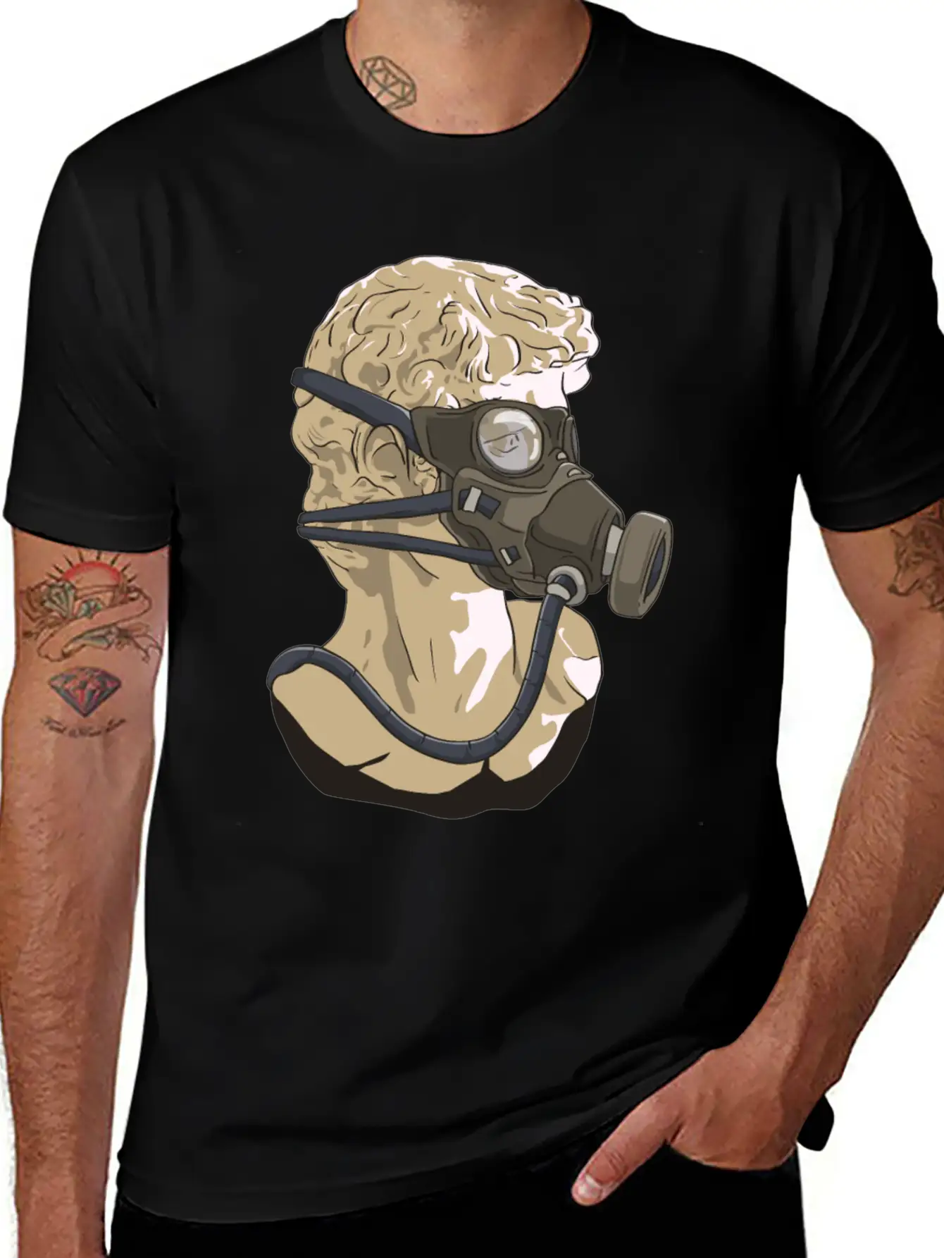 Zombiecore Aesthetic David Head Statue Mask Timeless Short Sleeve Tee – Comfy And Minimalist Design