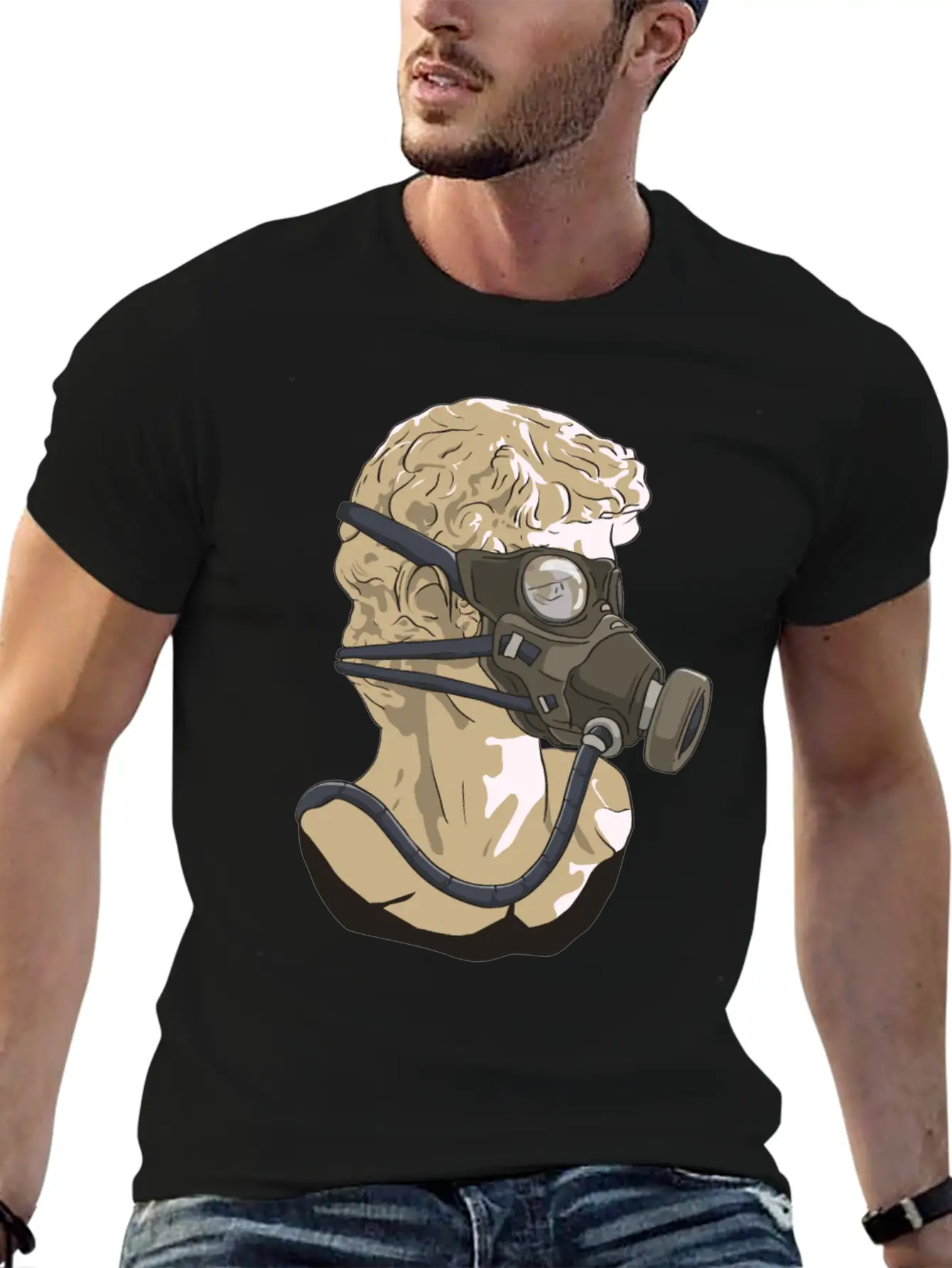 Zombiecore Aesthetic David Head Statue Mask Timeless Short Sleeve Tee – Comfy And Minimalist Design
