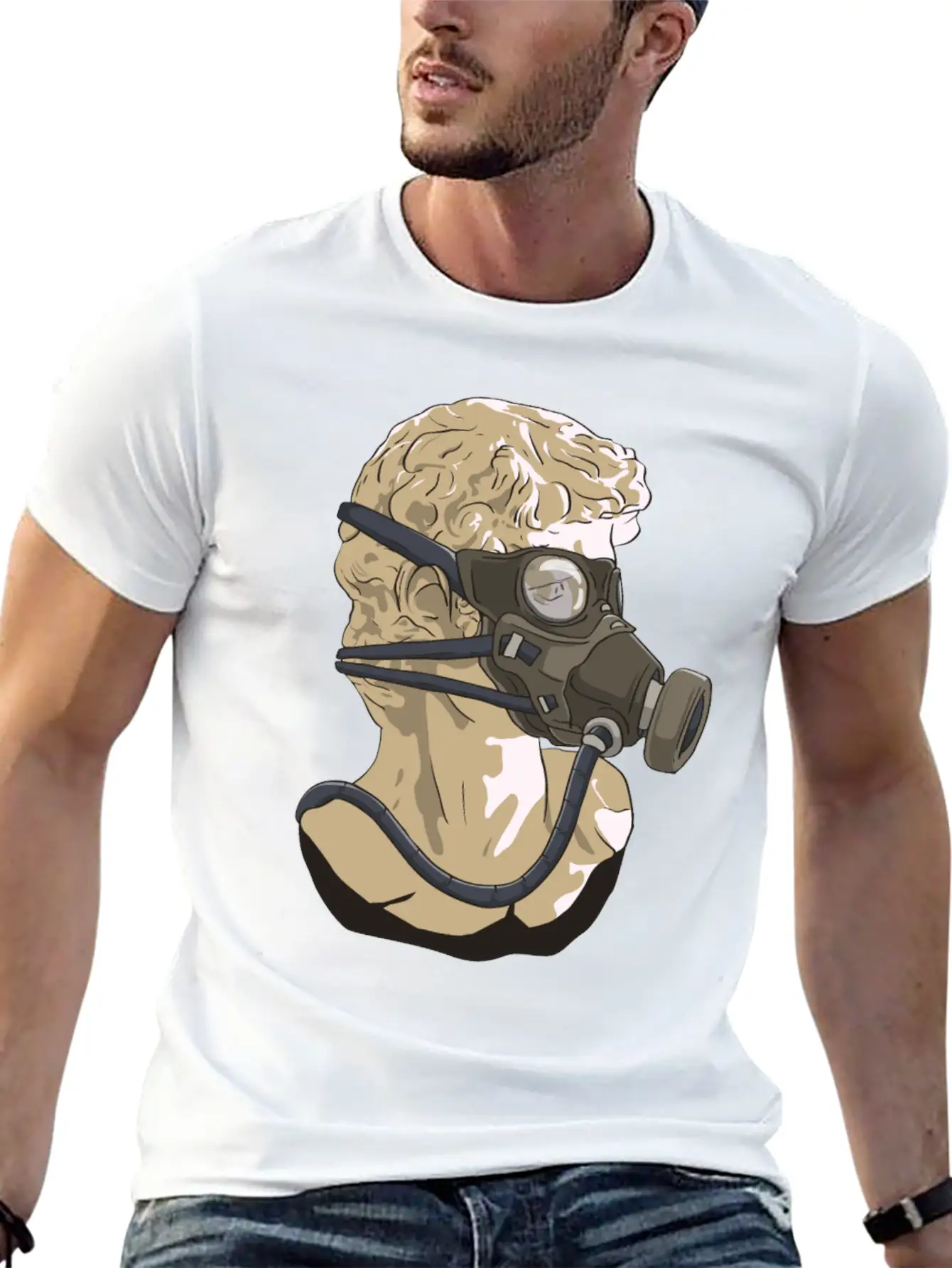Zombiecore Aesthetic David Head Statue Mask Timeless Short Sleeve Tee – Comfy And Minimalist Design