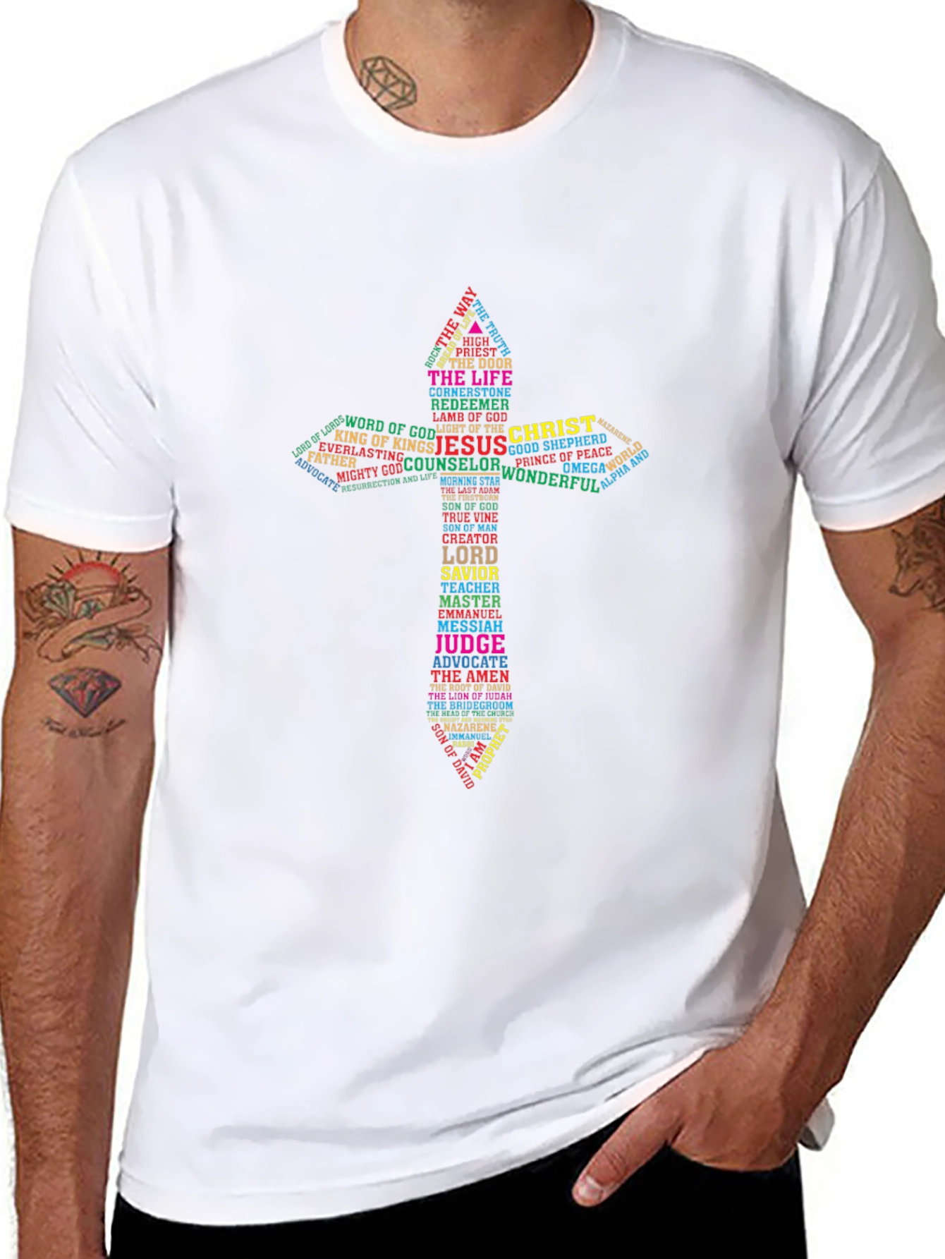 Word Art Cross Graphic Print Mens T-Shirt