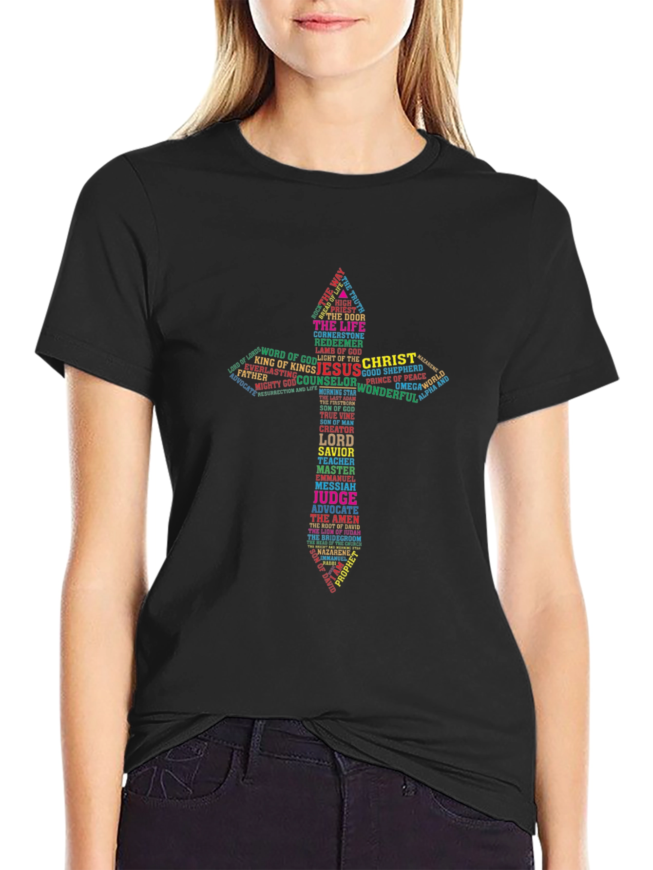 Word Art Cross Graphic Print Mens T-Shirt