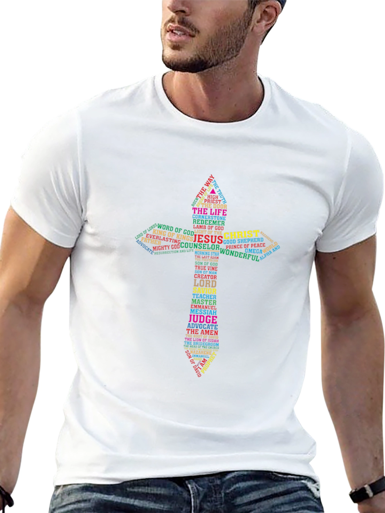 Word Art Cross Graphic Print Mens T-Shirt