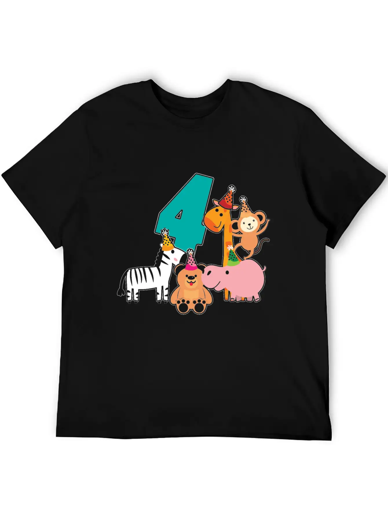 4th Birthday 4 Years Jungle Animals Safari Casual Graphic T-Shirt – Simple And Comfortable Daily Wear