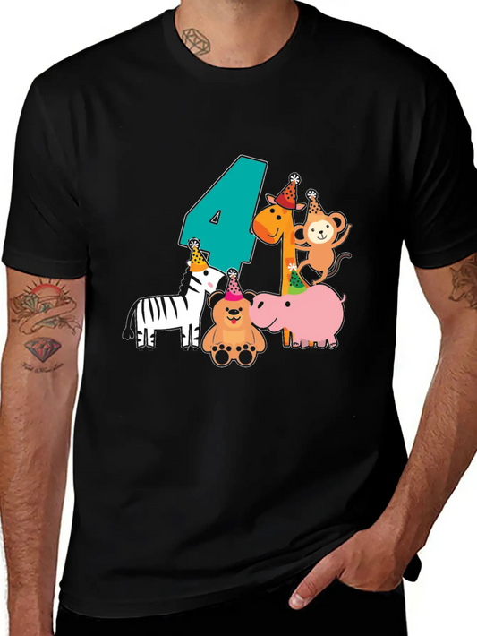 4th Birthday 4 Years Jungle Animals Safari Casual Graphic T-Shirt – Simple And Comfortable Daily Wear