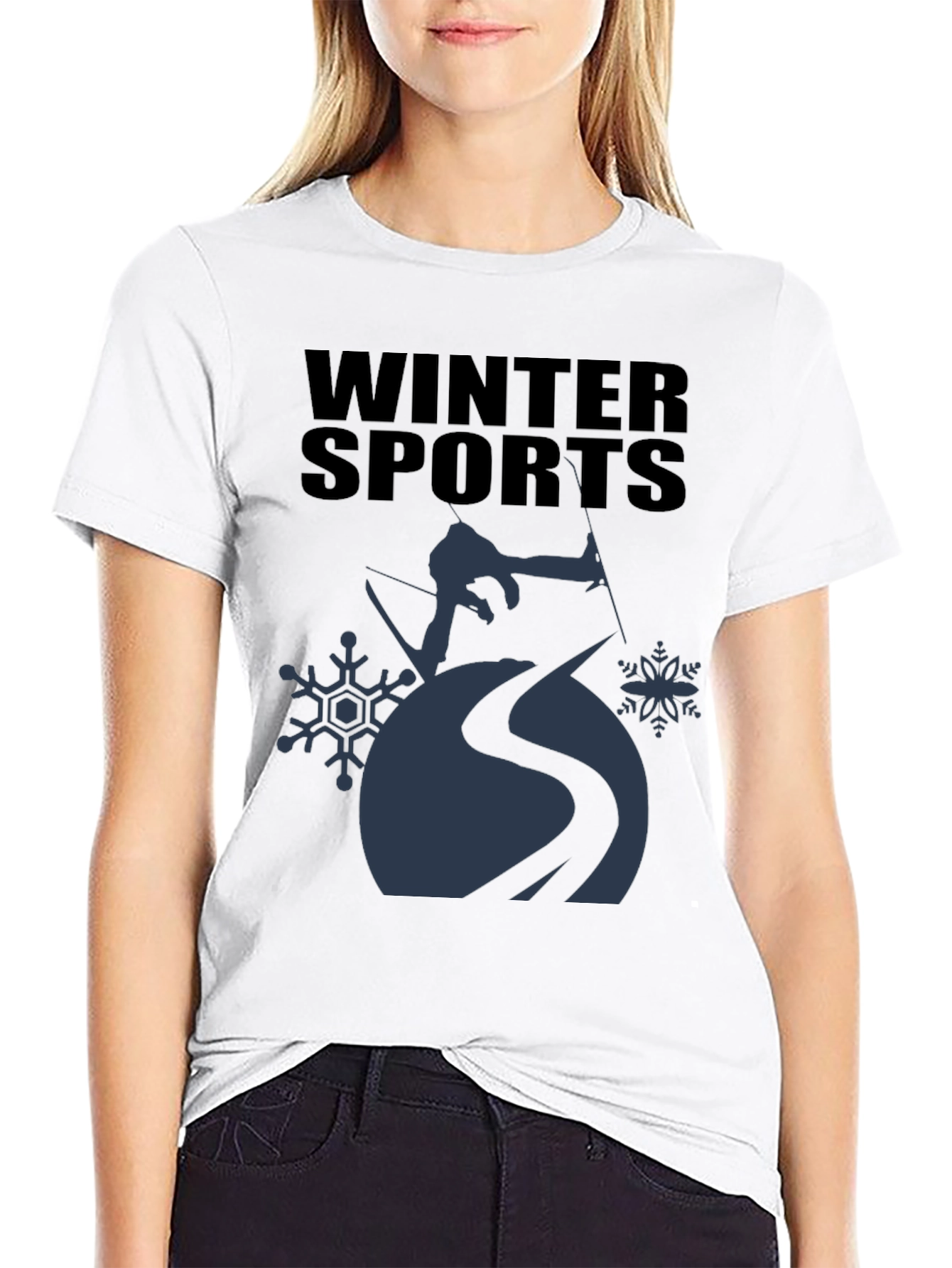 Winter Sports Graphic Tee - Black Cotton T-Shirt