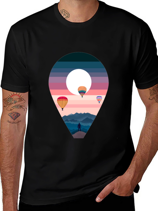 Adventure Awaits Black T-Shirt - Hot Air Balloons