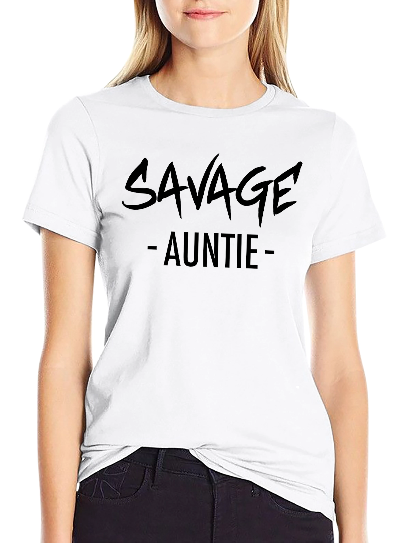Savage Auntie Black Graphic T-Shirt - Fun & Trendy!