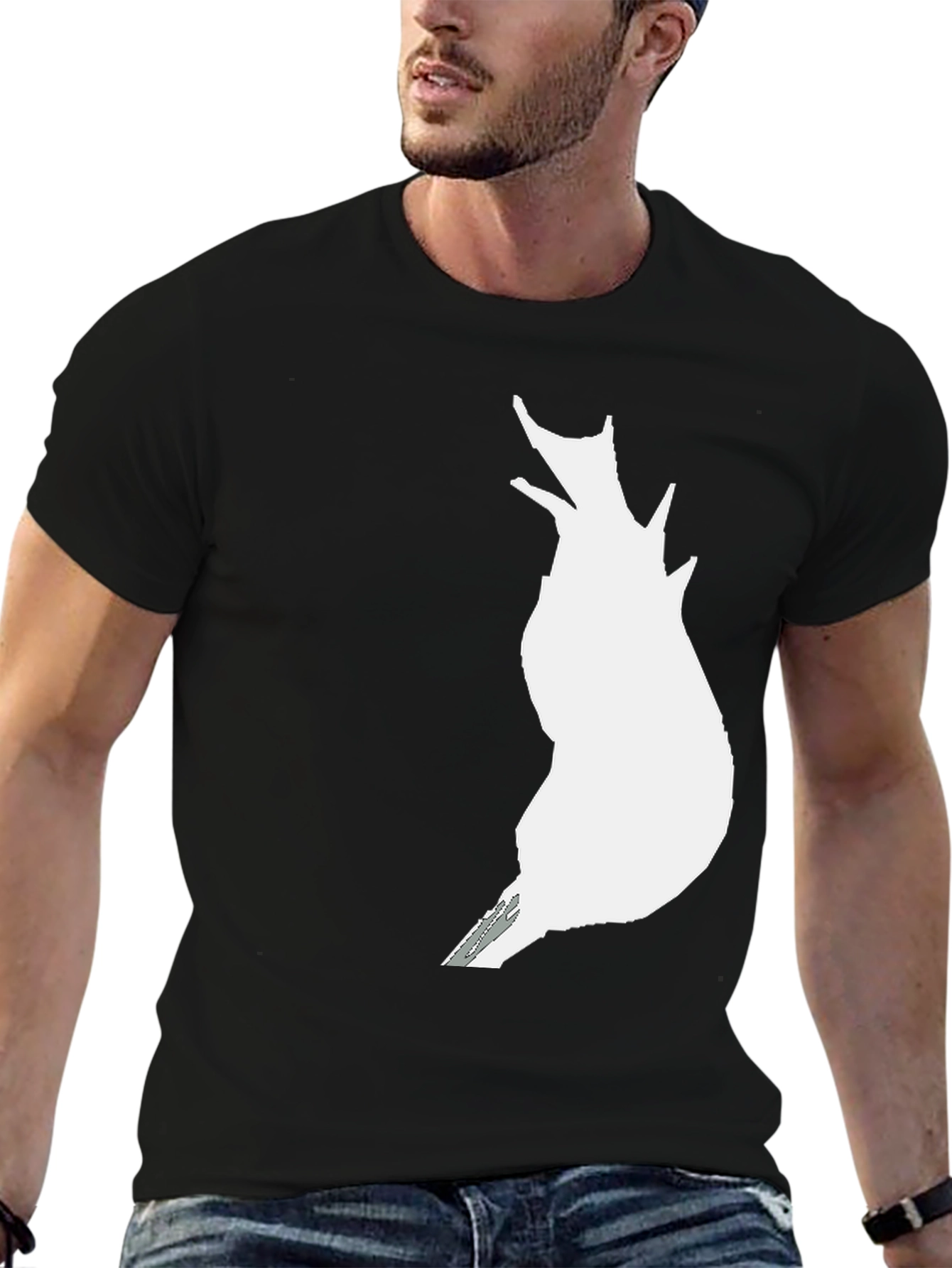 Abstract White Print Black T-Shirt