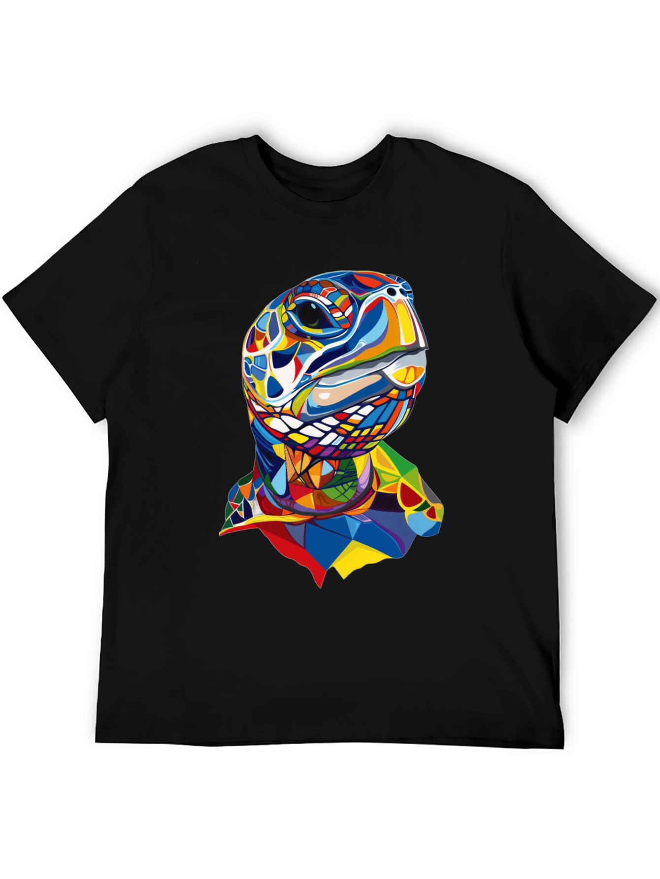 Abstract Turtle Graphic Tee - Stylish Mens Black T-Shirt