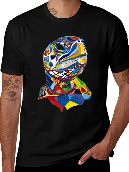 Abstract Turtle Graphic Tee - Stylish Mens Black T-Shirt