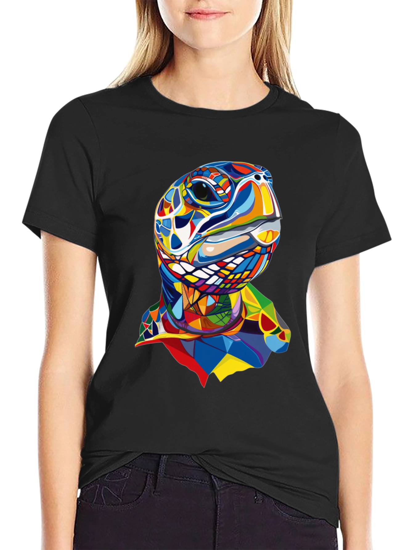 Abstract Turtle Graphic Tee - Stylish Mens Black T-Shirt