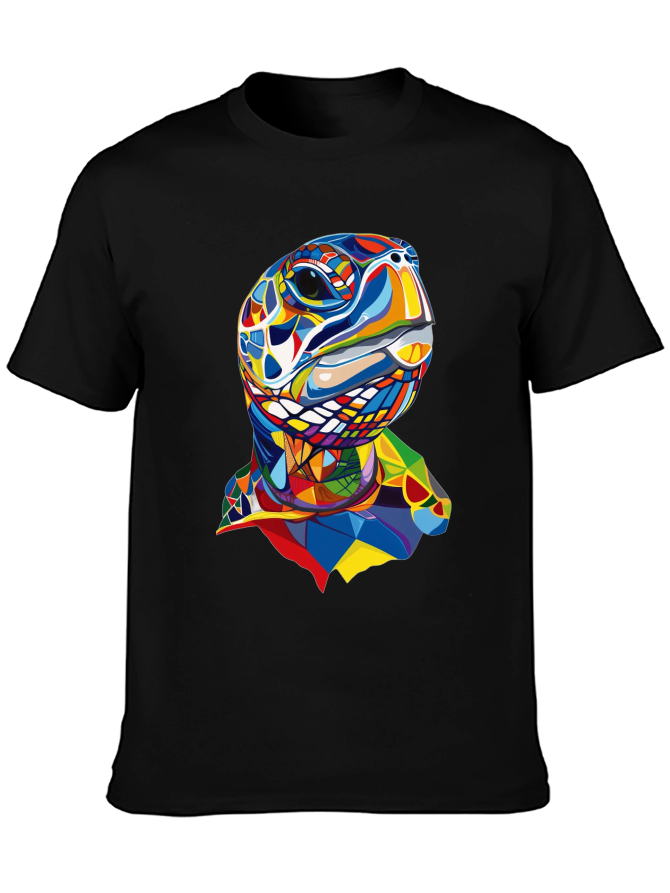 Abstract Turtle Graphic Tee - Stylish Mens Black T-Shirt