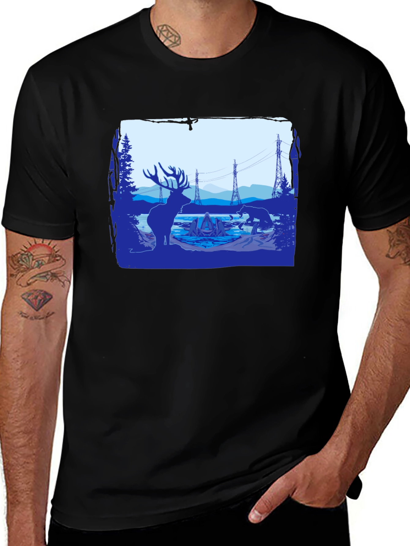 Wildlife Silhouette Graphic Tee - Black