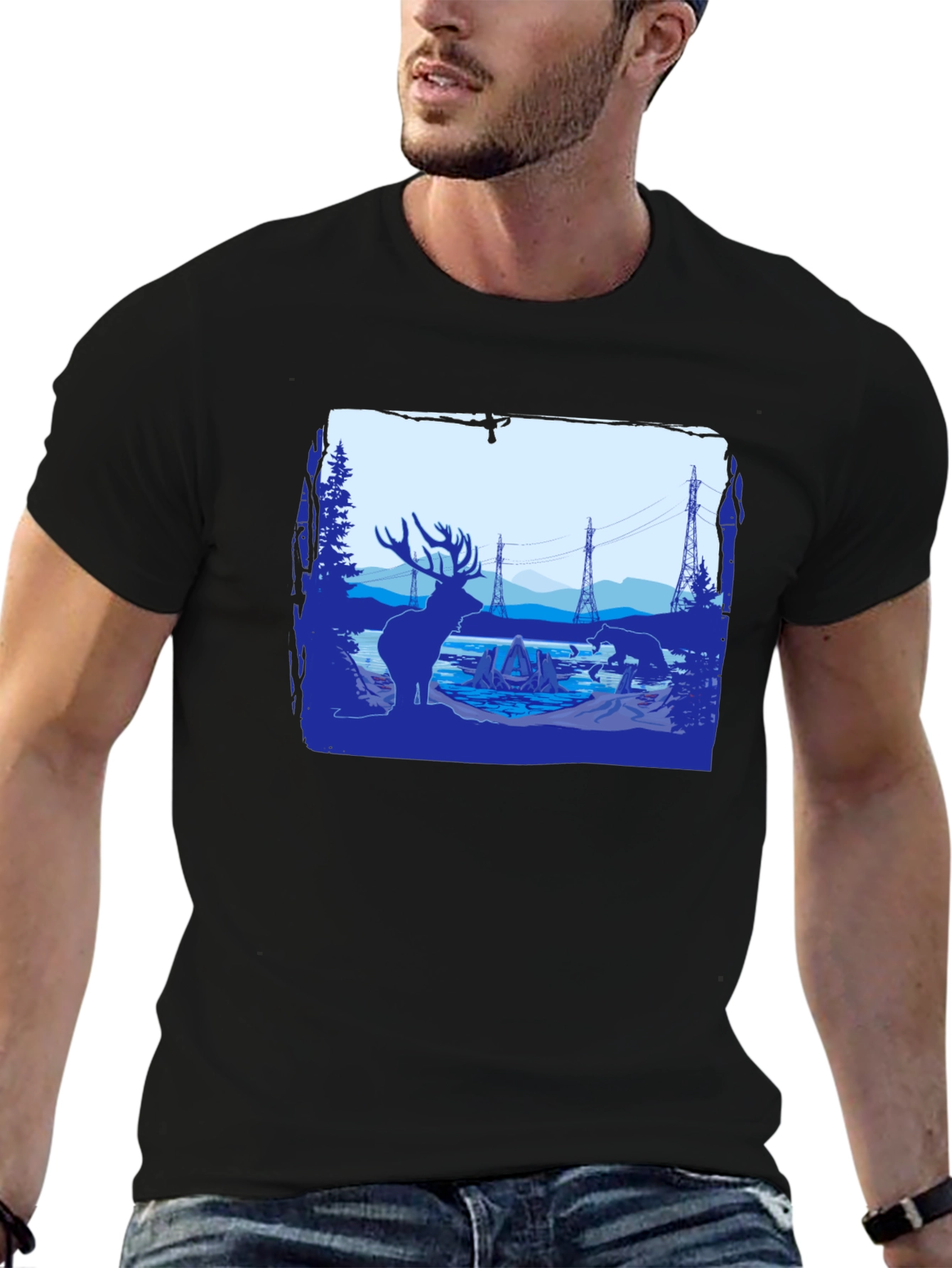 Wildlife Silhouette Graphic Tee - Black