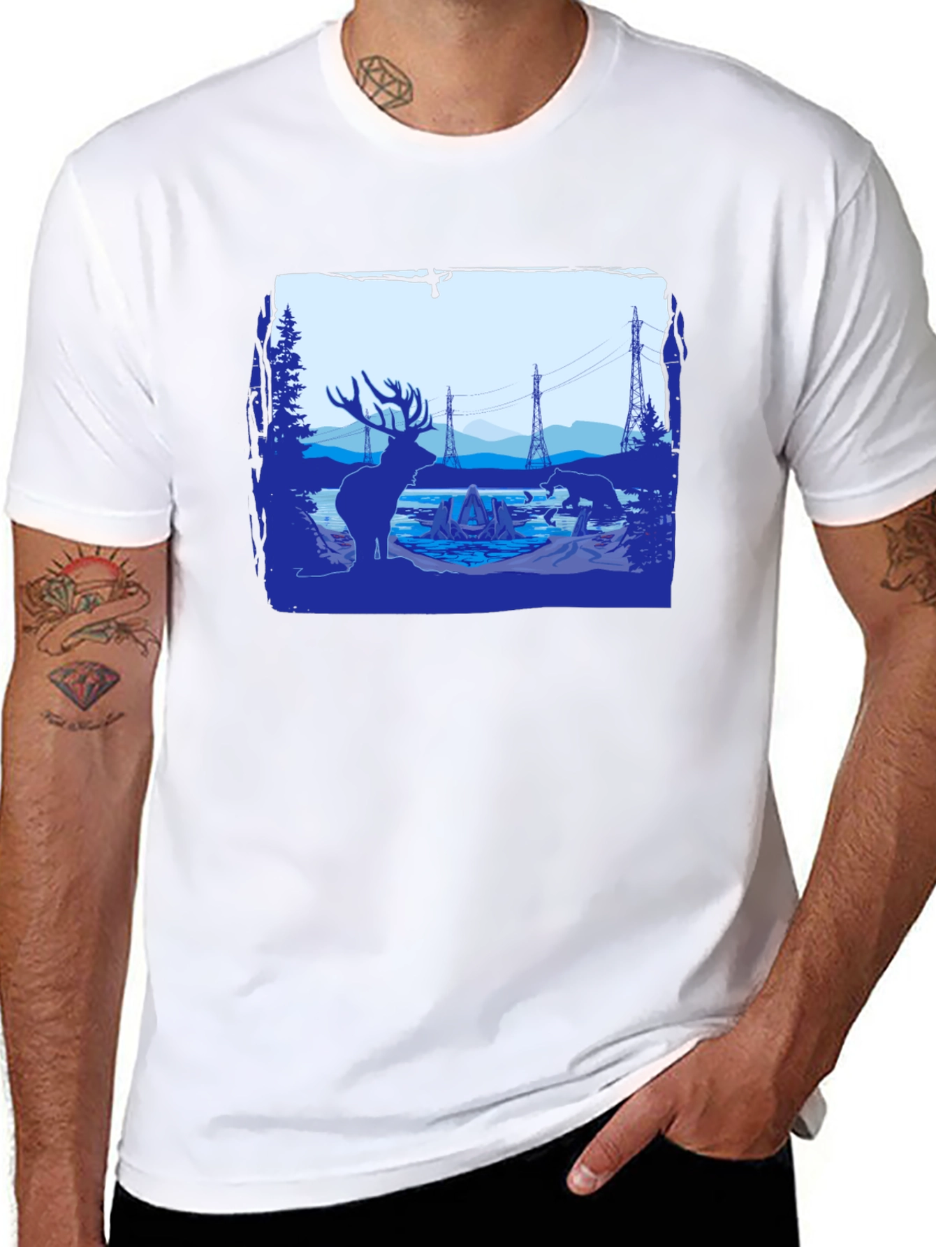 Wildlife Silhouette Graphic Tee - Black