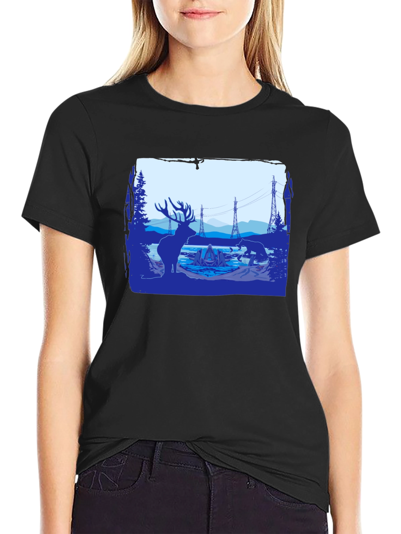 Wildlife Silhouette Graphic Tee - Black