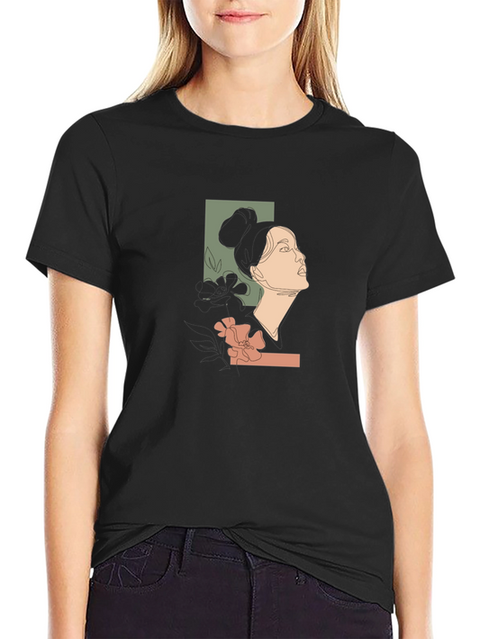 Abstract Woman Graphic Print Black T-Shirt